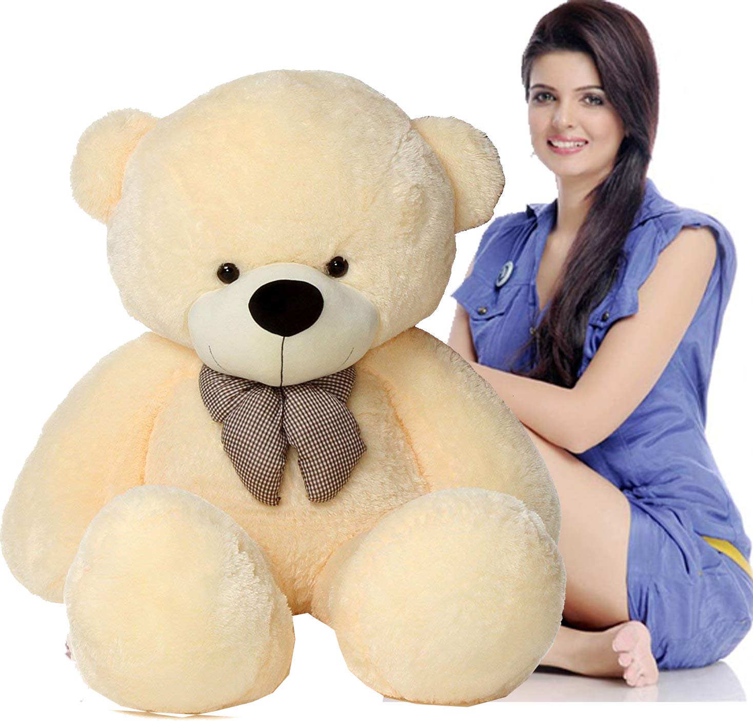 NP Toys Soft Plush Fabric Teddy Bear with Neck Bow 3 Feet (90 cm) Beige