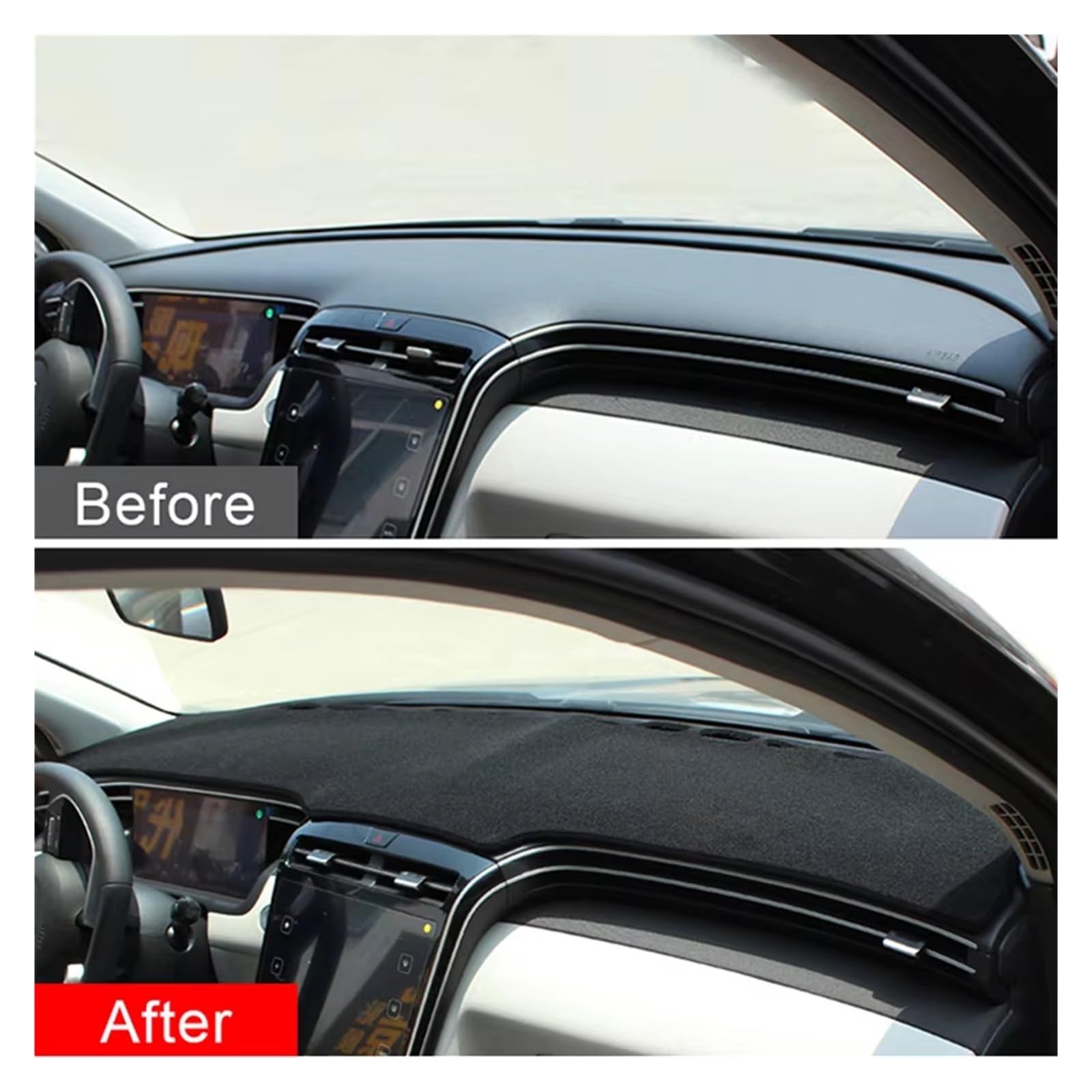 Dashboard Für Hyundai Für Tucson NX4 2021-2024 Dashboard Abdeckung Matte Pad Anti-Uv Dash Sonnenschutzdach Schützen Teppich Zubehör Center Konsole Armaturenbrett Matte(Black(Black Edge) RHD)
