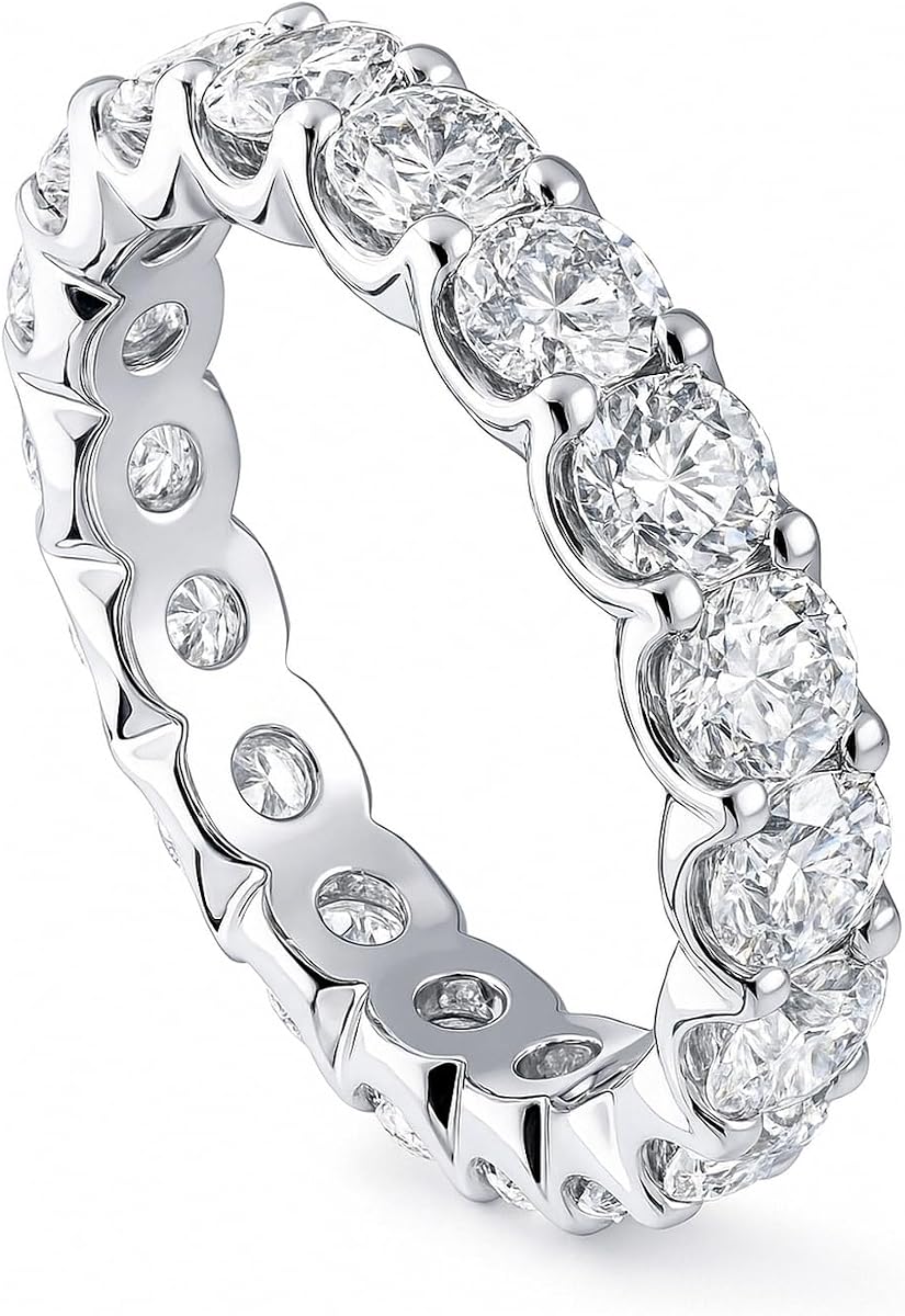 BERRICLE Anillo de eternidad completo con circonita cúbica de plata de ley, chapado en rodio y destellos de oro amarillo, anillo apilable para mujer