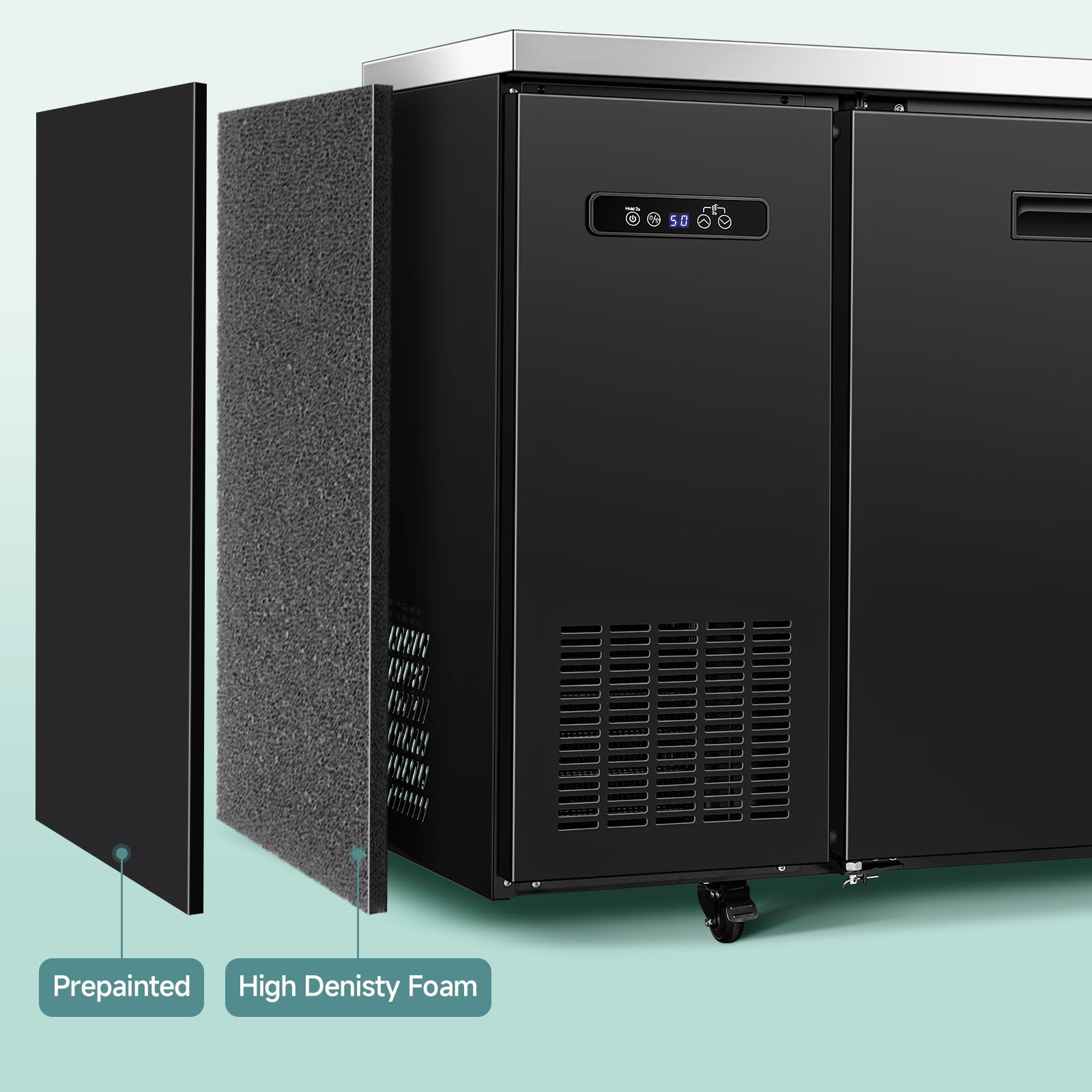 Bodegacooler Commercial Bar Cooler With 3 Solid Doors, 20.5 Cu.Ft Back Bar Refrigerator, Beverage Refrigerator For Beer Soda Wine,LED Light, Stainless Steel Top,6 Casters, For Kitchen Buffet Table on Fridge.com - View 6