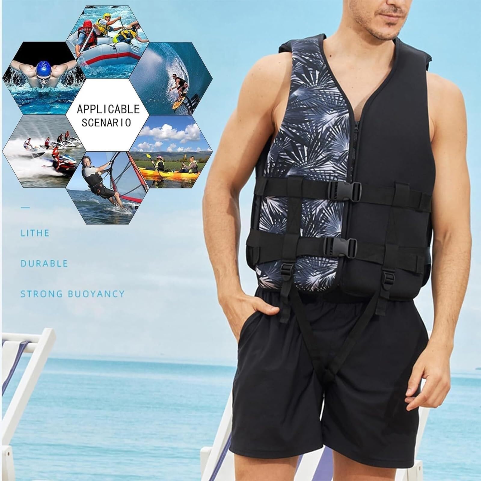 Giacca da Surf in Neoprene EPE for Kayak, Canottaggio, Pesca, Nuoto | Giacca da Surf con Cinturino con Cerniera for Kayak, Canottaggio, Pesca, Adulti
