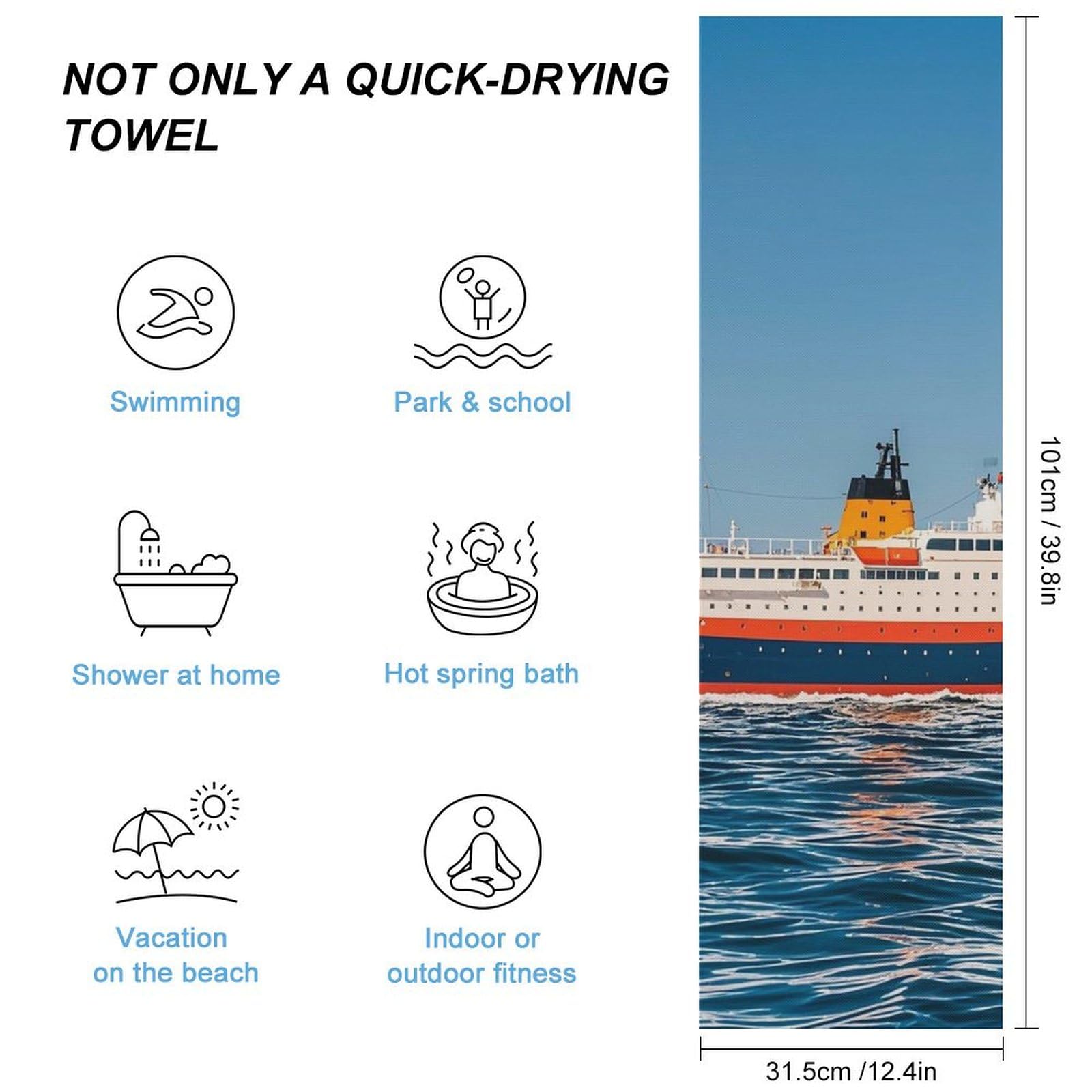 FHESDCW Ocean Ship Towel Quick Dry Ice Towels for Hot Weather Breathable Camping Towels Sweat Super Absorbent Bathroom Towel for Gym Yoga Pilates Exercise