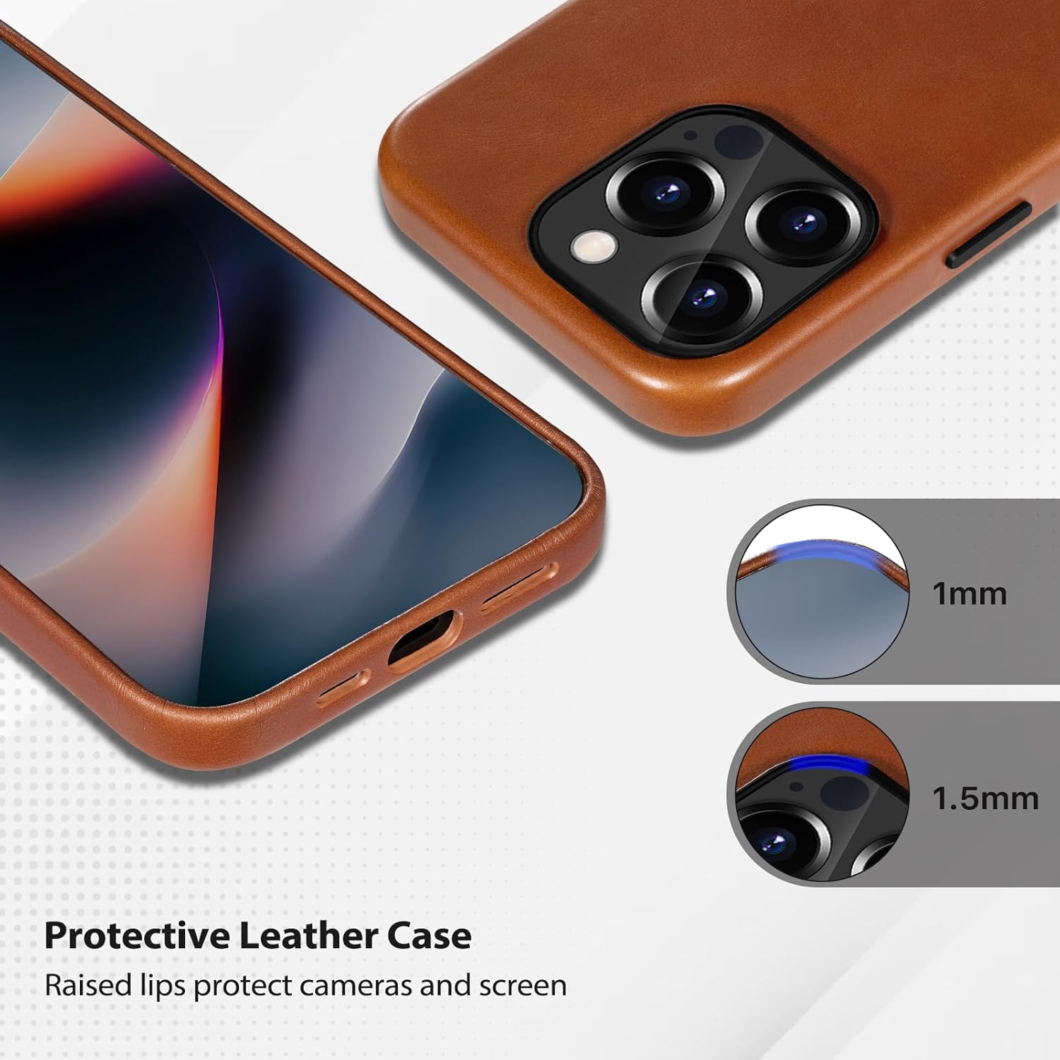 Belemay Compatible with iPhone 12 Pro Max Leather Case, Compatible with MagSafe, Premium Full-Grain Vegetable-Tanned Smooth Leather, Rich Patina, Secure Grip, Metal Buttons Cover (6.7") Saddle Brown