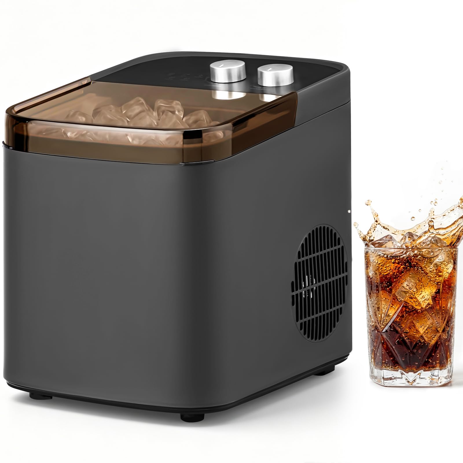 LEADZM Machine à Glaçons 12 kg/24h, 9 Glacons en 6-10 Minutes, 2 Tailles de Glacons,Machine a Glacons avec Poignée portable pour la Maison, la Fête, le Bureau et le Camping (Noir)