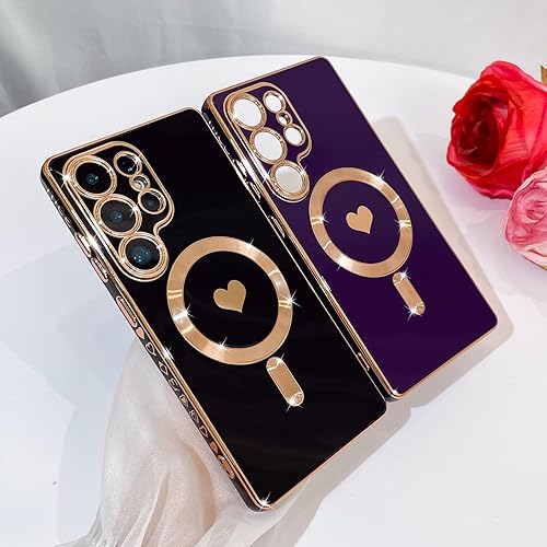 Miniatura 8 de Bonoma Funda ultra magnética para Samsung Galaxy S22 compatible con MagSafe, diseño de corazón brillante chapado de lujo, transparente, a prueba de