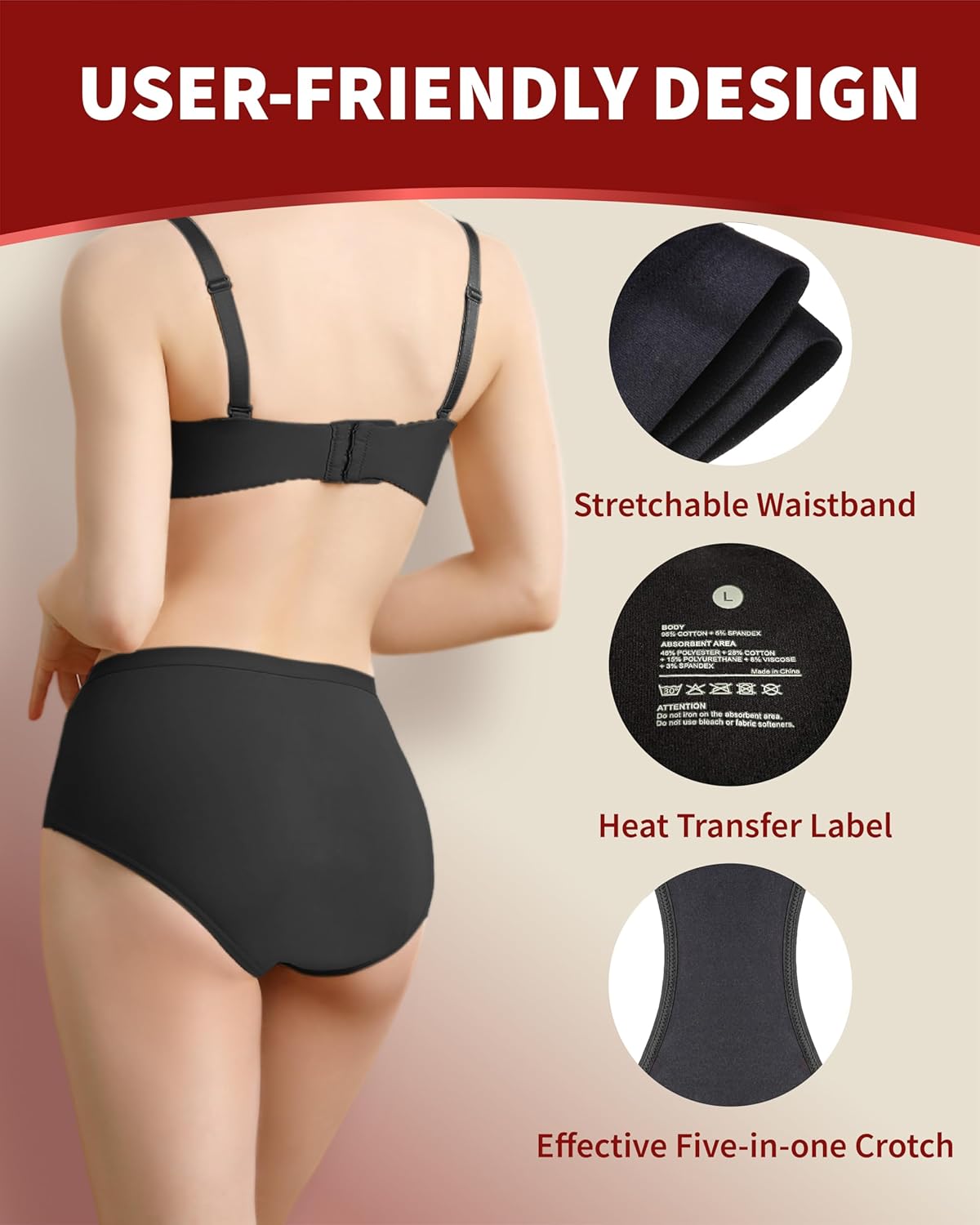 Womens Incontinence Underwear Washable 2 oz Absorbent Leakproof Protective Panties for Postpartum Urinary Leakage 1 Pack - Image 7