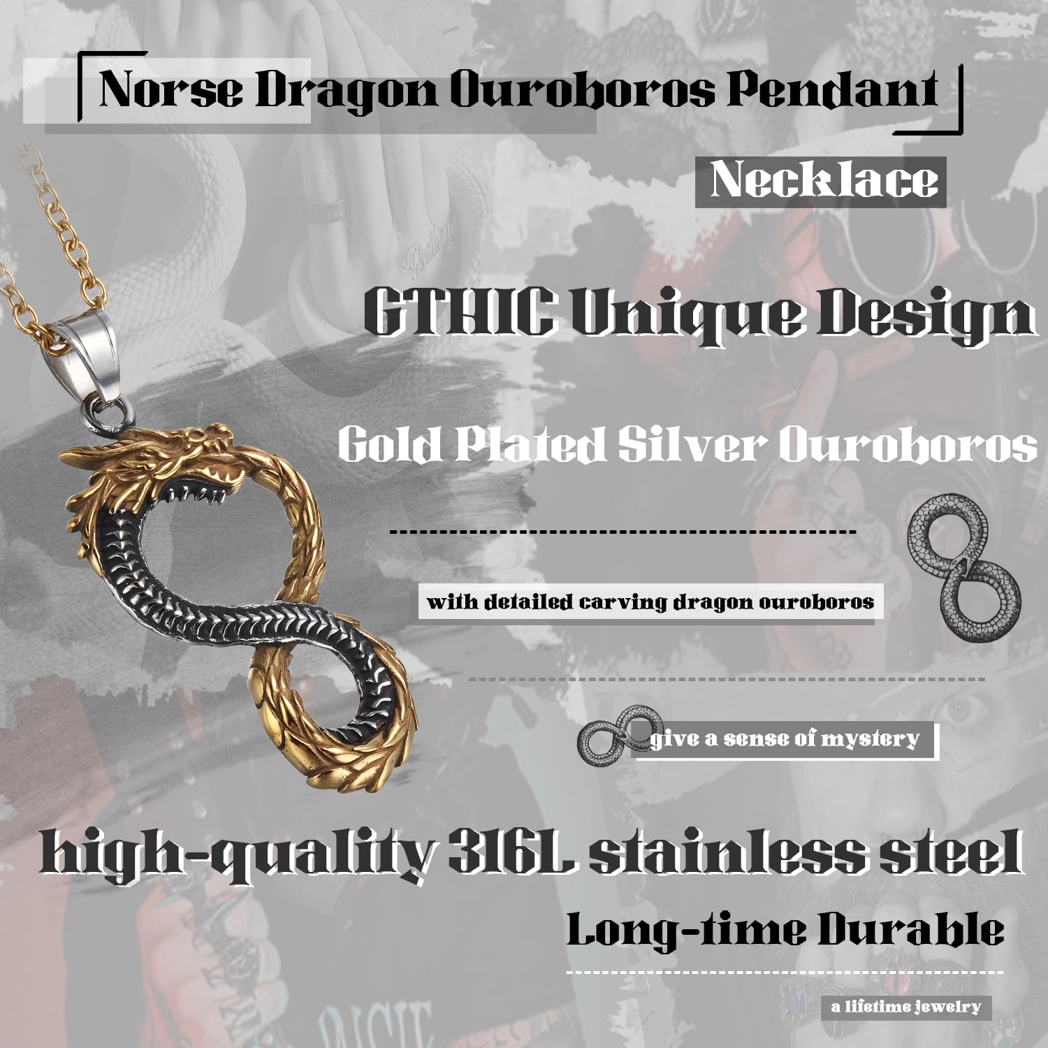GTHIC Norse Dragon Ouroboros Collane con ciondolo per uomo Donna Gioielli vichinghi con catena