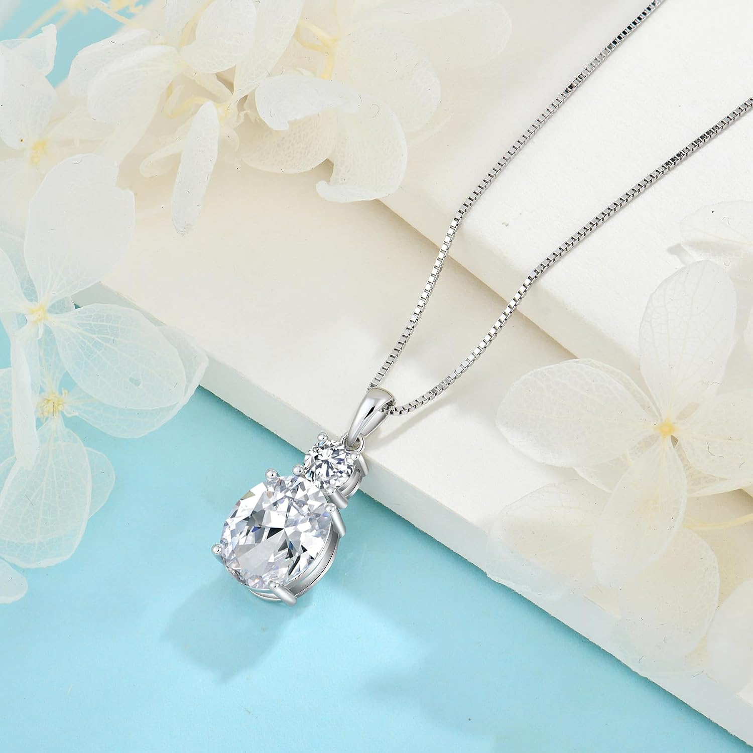 Birthstone Necklace for Women 925 Sterling Silver Oval Cut Cubic Zirconia Pendant Jewelry for Her