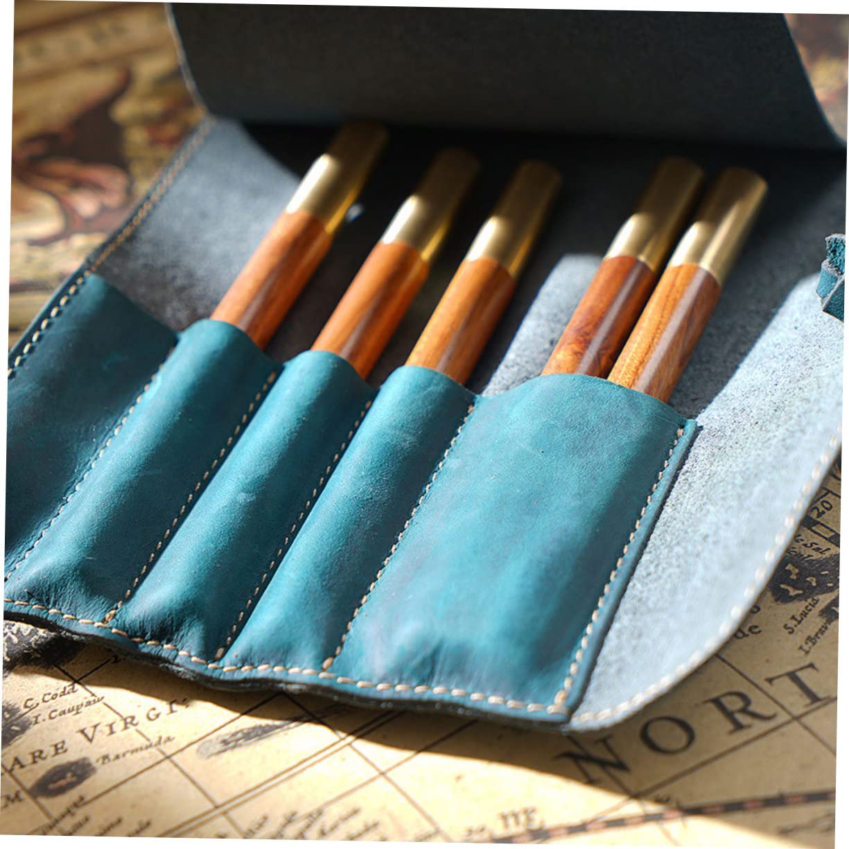 Estuche Enrollable de Cuero para Pluma Estilográfica, Azul