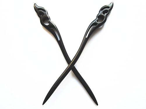 Miniatura 3 de Myhsmooth Zz-bg-moon - 2 unidades de palillos para el cabello, sándalo negro natural (ébano) hecho a mano, tallado a mano, chal, paquete de 2 piezas