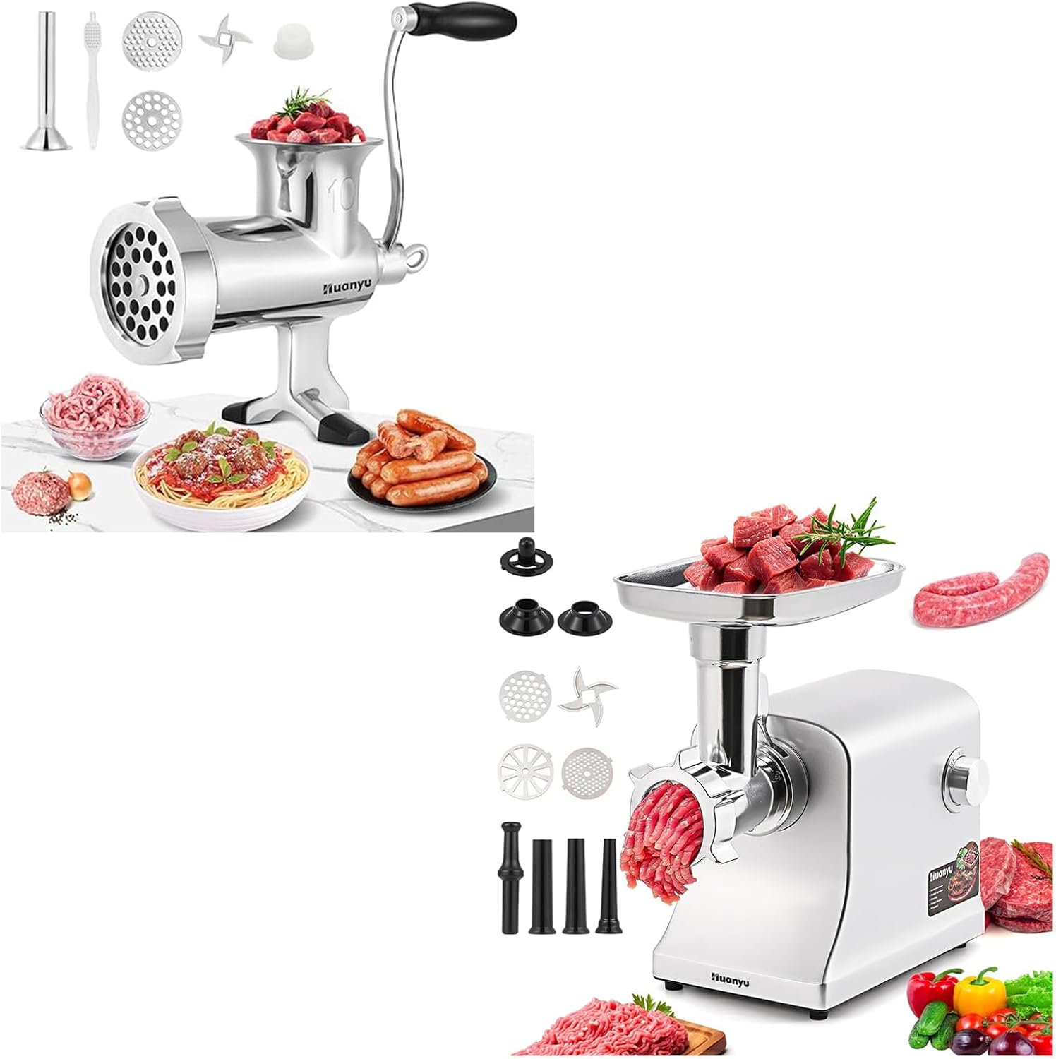 Huanyu Meat Grinder Manual Stainless Steel Meat Mincer Sausage Stuffer Filler+Meat Grinder Electric 2800W Meat Mincer Food Grinding Machine