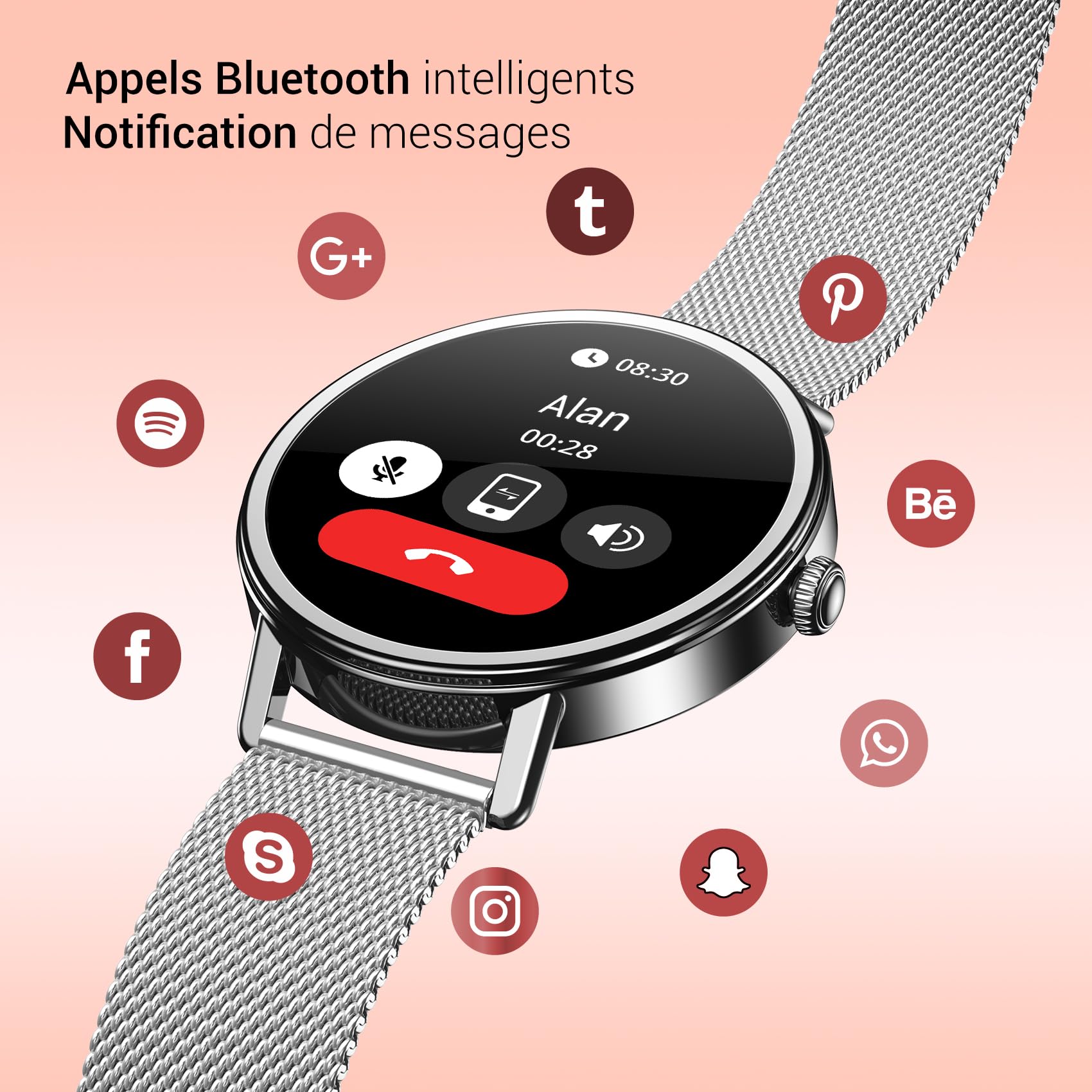 Blackview Montre Connectée Femme Homme avec Appel Bluetooth,Smartwatch avec Réveil intelligent, 24H Sommeil/Fréquence Cardiaque/SpO2,100+ Mode Sportifs Montre, Fitness Podomètre Compatible Android iOS