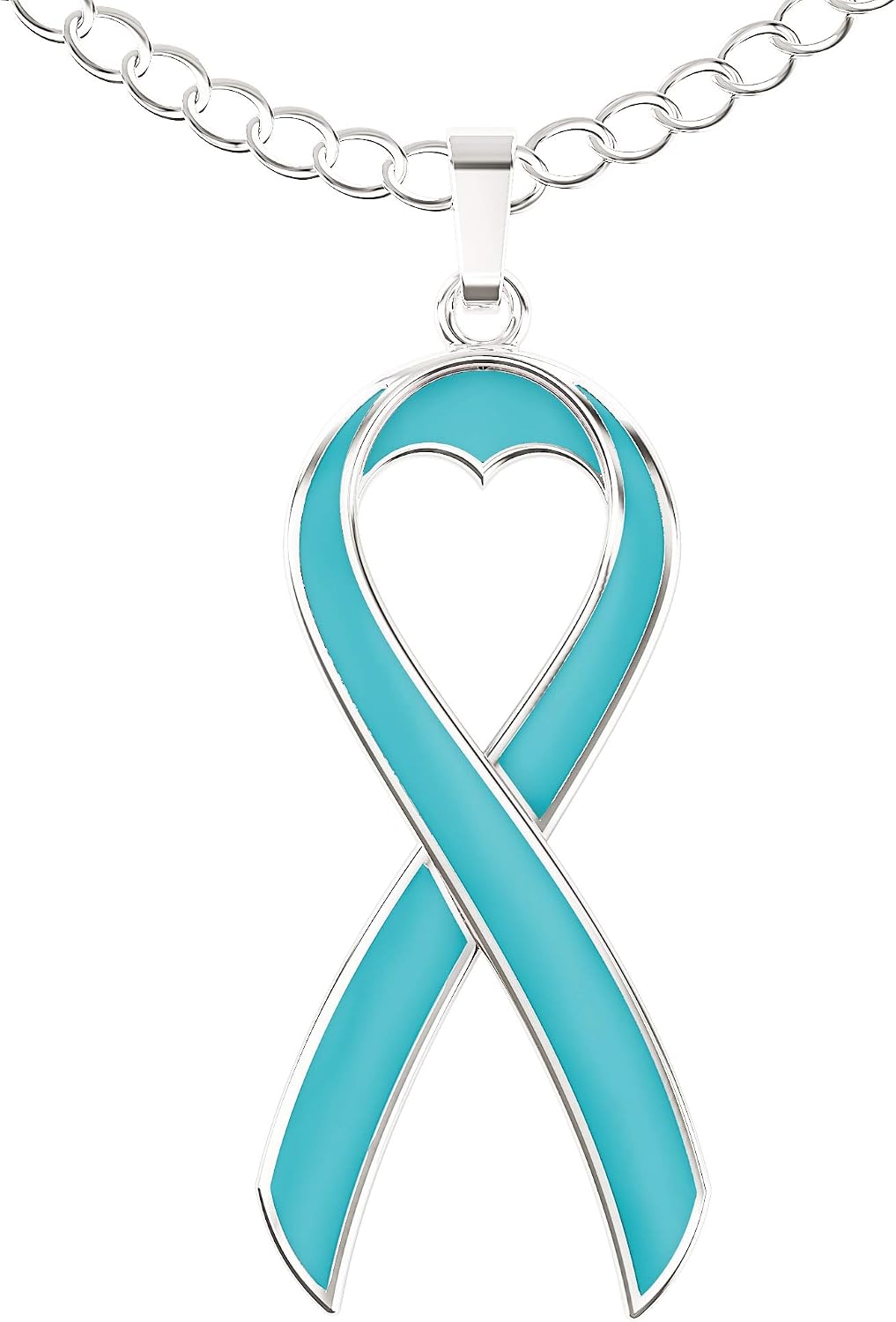 Happy Kisses Cancer Awareness Necklace - Ribbon Pendant, “Together We are Tougher Than Cancer” - Gift for Women 18", Metal, No Gemstone