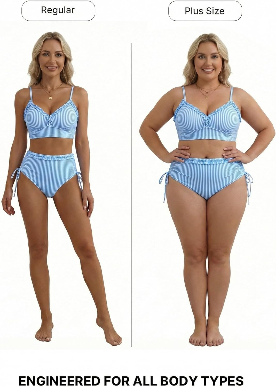 Herseas Women's Splice Ruffle Trim Bikini Sets Tie Side Swimsuits High Waisted Bathing Suits