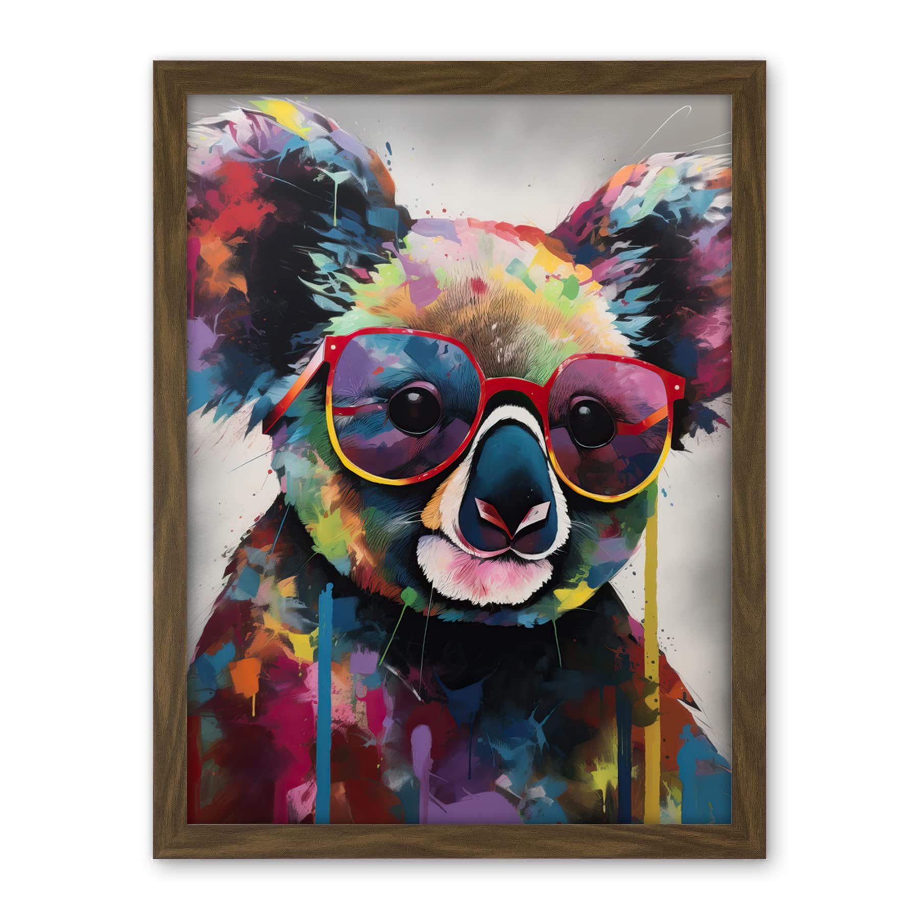 Artery8 Koala With Purple Sunglasses Modern Multicoloured Artwork Framed Wall Art Print 18X24 Inch