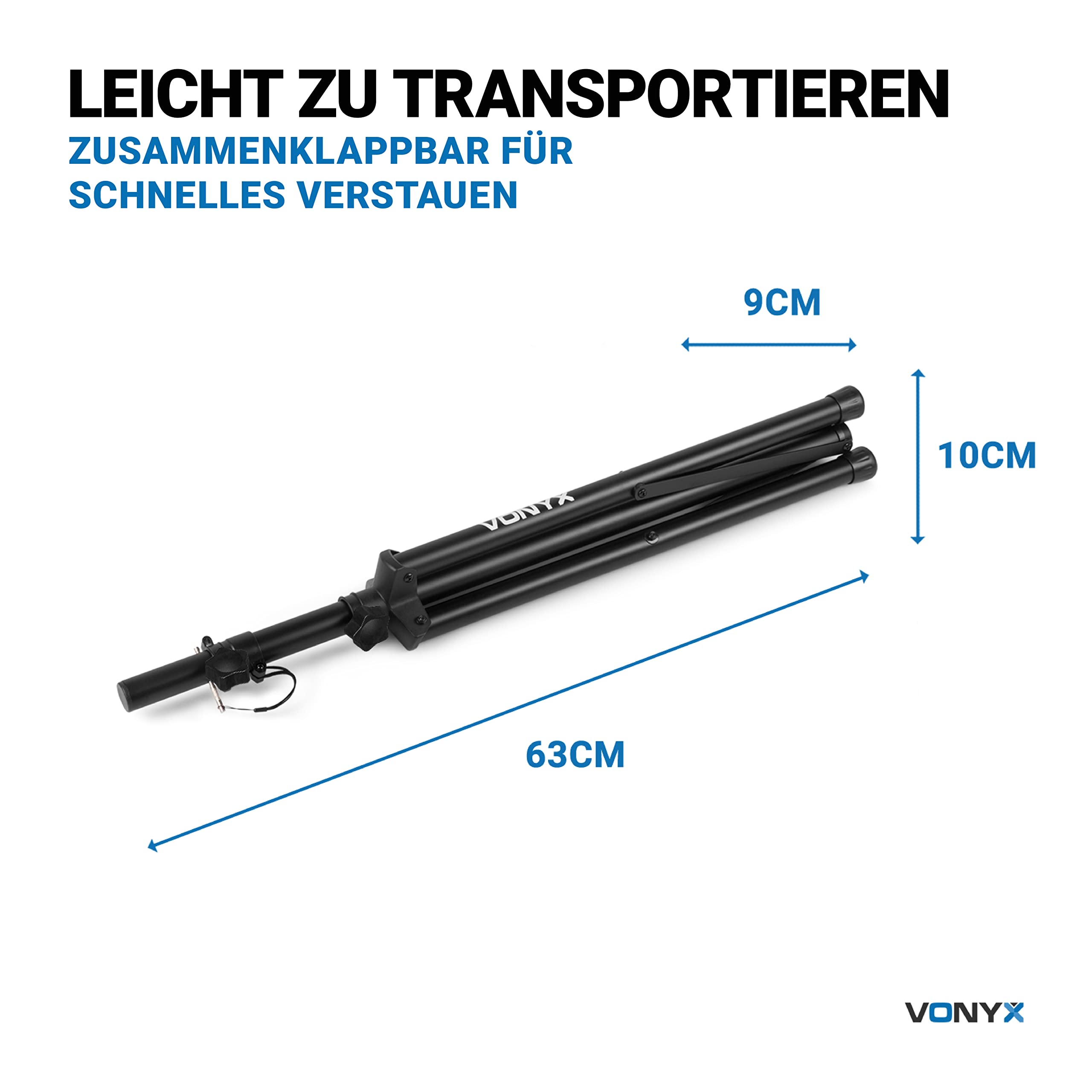Vonyx LS02K Boxenstativ, Boxenständer, Lautsprecher Stativ, 67-115 CM, bis 20 kg, 35MM mit Sicherheitsstift, Lautsprecherständer höhenverstellbar, Boxen Stativ Speaker Stand - Schwarz