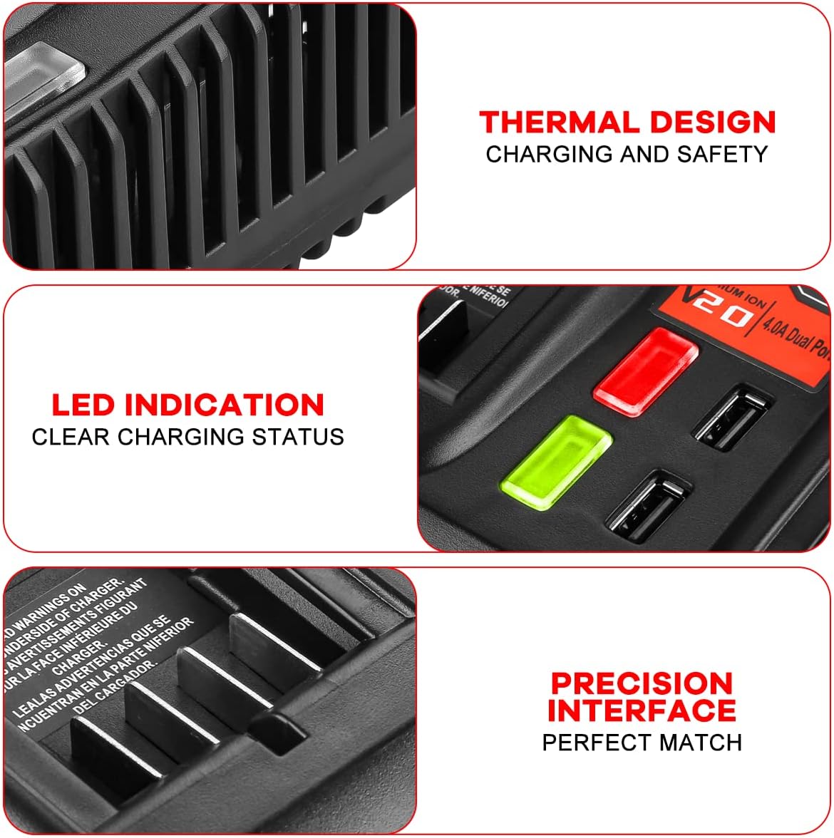 Dual Port 20V Fast Charger for Craftsman V-20 Lithium Battery Charger CMCB104 CMCB204 CMCB202 CMCB201 CMCB209 CMCB205 CMCB100 Replacement for Craftsman 20V Battery Charger