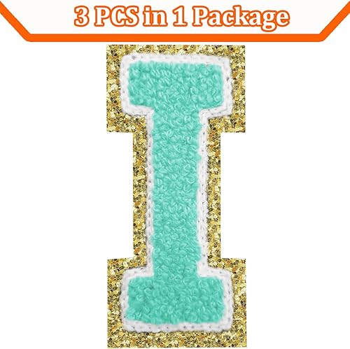 Miniatura 186 de Parches de letras termo-adhesivas de felpilla para chaquetas, parches de letras universitarias con brillantina para planchar en la letra azul A