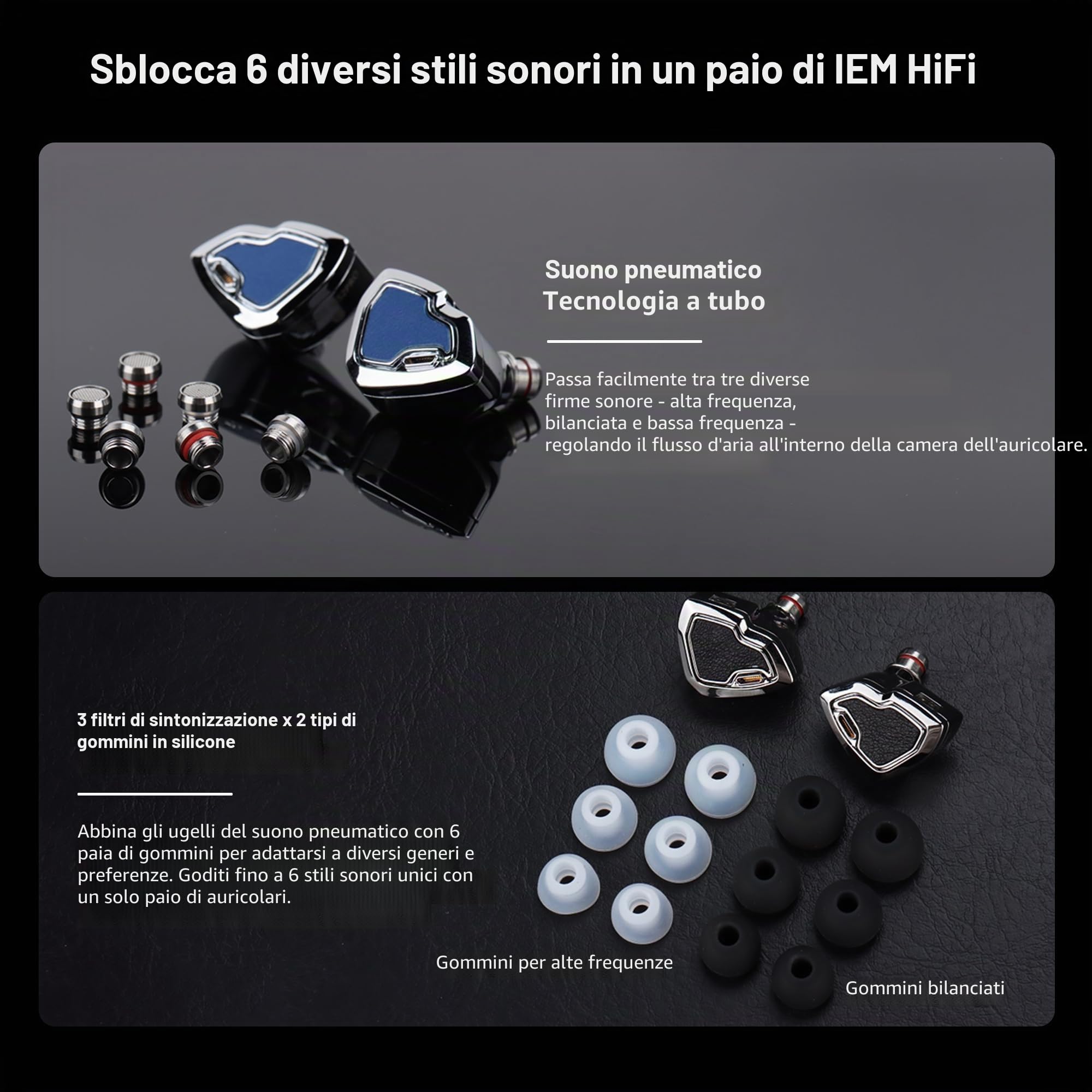 Hidizs MS2 PRO - Auricolari Iem cablati, driver doppi magnetici da 10,2 mm, monitor in-ear Hybird 1DD+1BA, stampaggio integrato in lega di zinco, filtri pneumatici per musicisti audiofili, cavo OFC