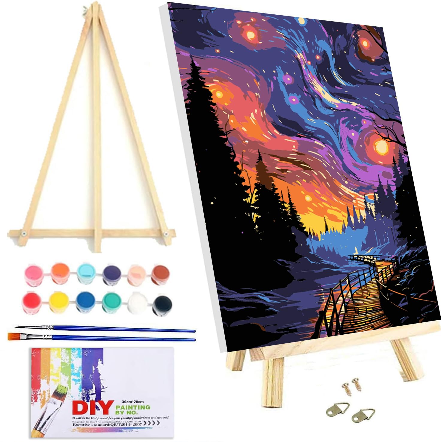 Jakener Starry Sky- Paint By Numbers For Adults With Frame,Painting By Numbers For Adults With Wooden Easel,Starry Night Scene Diy Box Pack Paint By Numbers Kits For Home Wall Decor 7.8X11.8inch