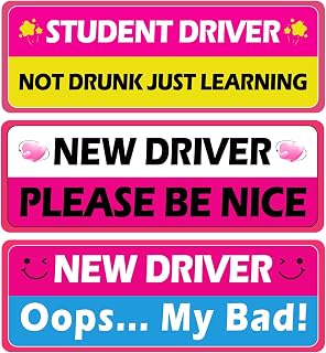 3Pcs Rose Red Novice Car Stickers, Removable Lovely Student Driver Sticker Magnet Supplies for Car, Keep Your Distance Safety Sign Suitable for Novice Drivers & Students