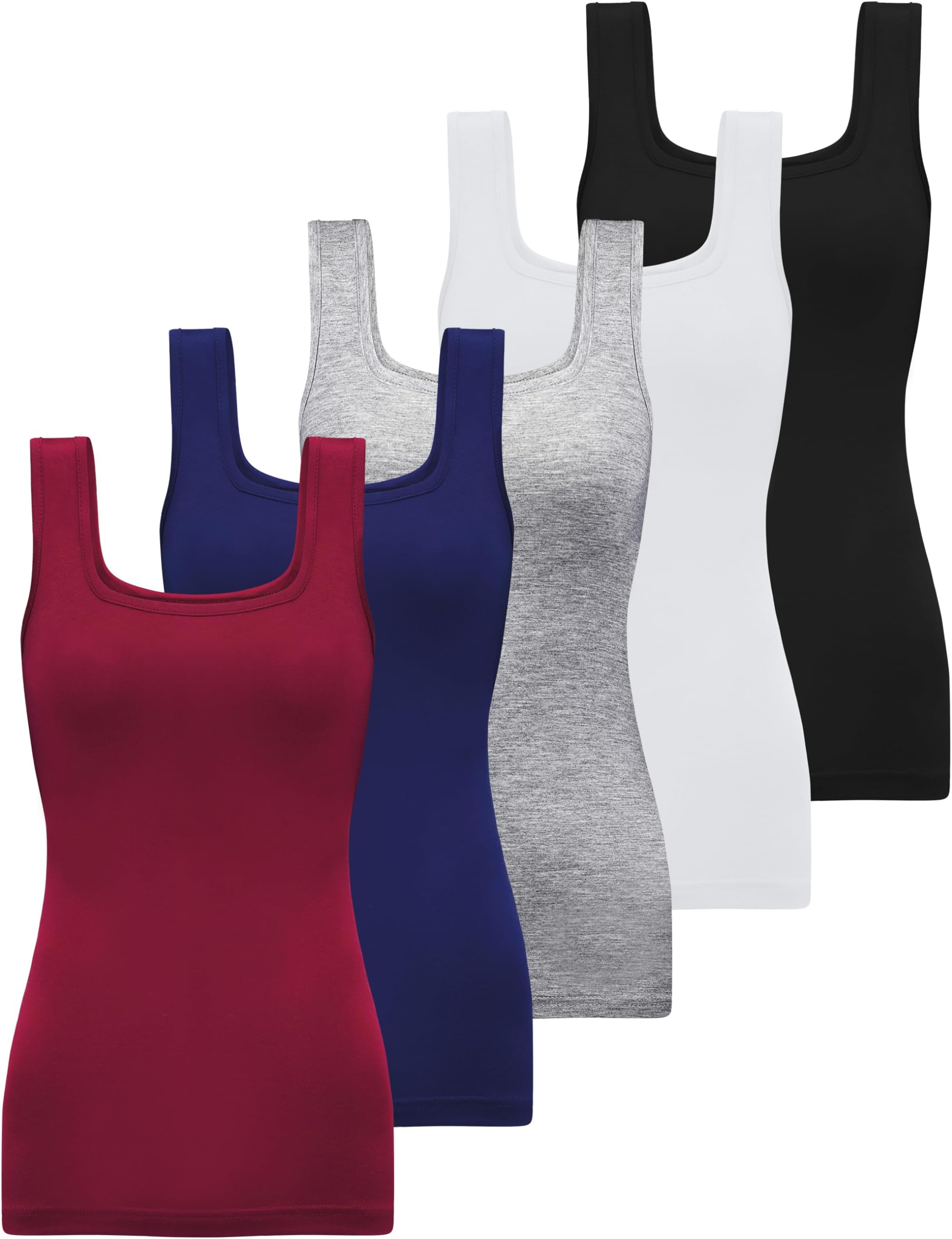 5 Pack Square Neck Tank Tops for Women Sleeveless Vest Ladies Undershirts