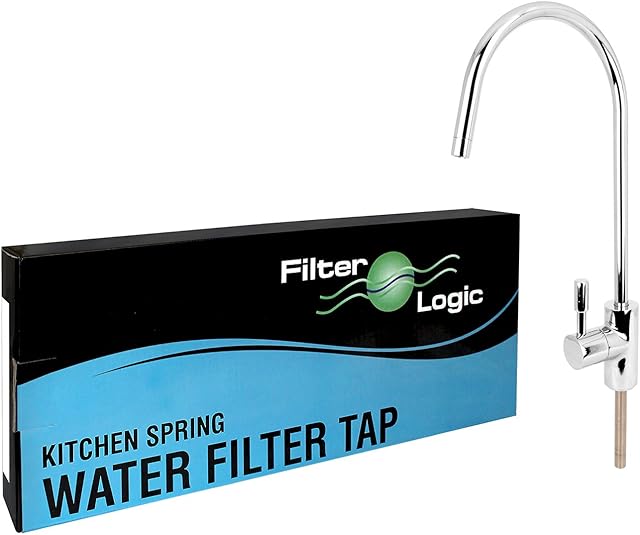 FilterLogic Faucet Quarter Turn Lever Compact Kitchen Sink Drinking Water Filter Tap RO, Stainless Steel Swan, Chrome
