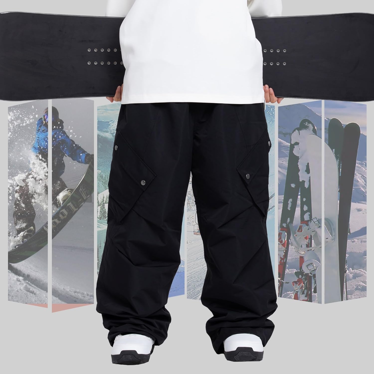 SNOWVERB Baggy Cargo Snowboard Pants Waterproof Ski Pants Loose Fit Streetwear Snow Pants Warm Winter Snow Pants Men Women