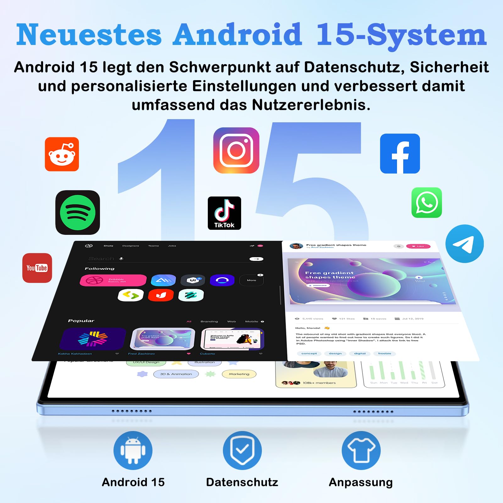 ZIOVO 2026 Neuest Android 15 Tablet 10.1 Zoll, 30GB RAM+128GB ROM+2TB TF, Gemini AI, 5G WLAN, Octa-Core 2.0GHz, Widevine L1, 8000mAh, BT 5.0, GPS, GMS, Tablets mit Tastatur, Maus und Schutzhülle-Blau
