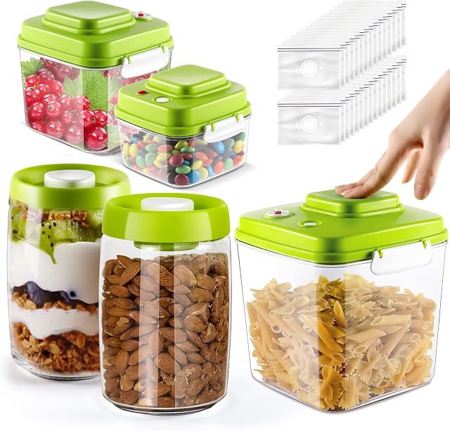 Myiosus Food Storage Containers Set of 5, Cereal & Dry Food Storage Containers with Airtight Lids, BPA Free Plastic Vacuum Seal Canisters for Flour, Pasta, Sugar, Kitchen Storage & Organisation