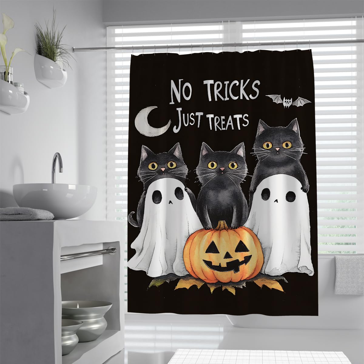 Cortina de Ducha Gato Negro Halloween Calabaza Linda 150x200cm