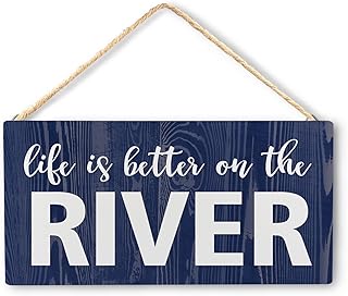 River Decor for Home House Life is Better on The River Time Wood Signs Plaque Wall Hanging, Lake House Decor for Cabin Lake House Sign,Lake Wall Decor, 12x6 Inch