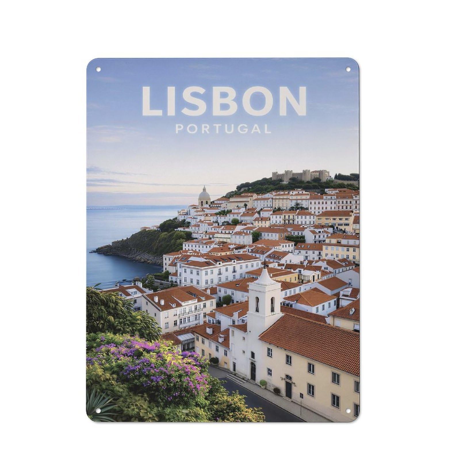 Junmoney Style-5 Lisbon Portugal Cityscape Rustic Printed Metal Sign 40X30cm For Bar Or Restaurant, For Bar Decor Enthusiasts