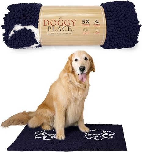 My Doggy Place - Tapete de microfibra para perros, 36 x 26 pulgadas, color azul marino, con huella, absorbente y de secado rápido, para lavadora y