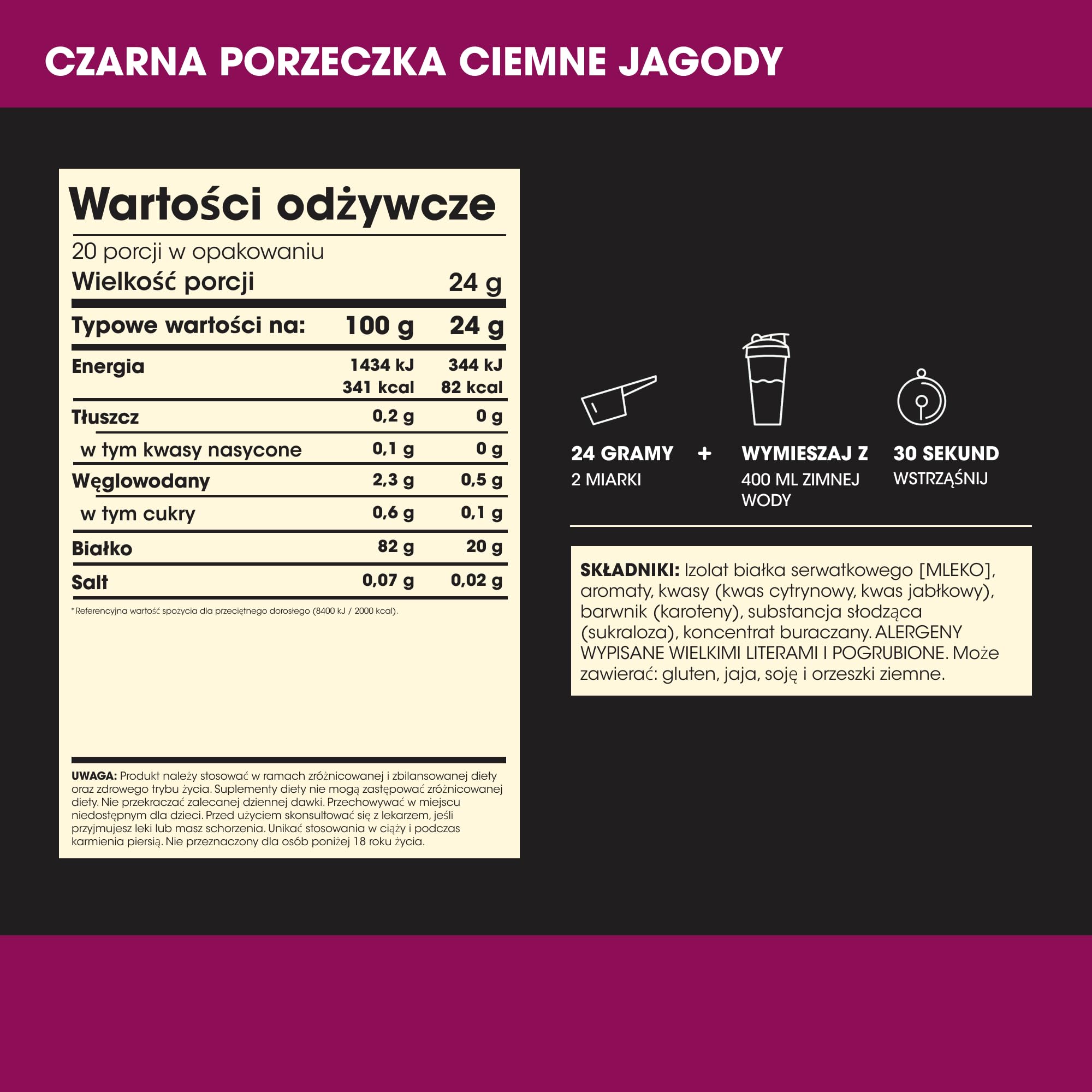 Optimum Nutrition Clear Whey Isolate, 20 g Izolatu Bialka Serwatkowego, Czarna Porzeczka, Zero Cukru, Bialko Wspomaga Wzrost Miesni, 480 g, 20 Porcji
