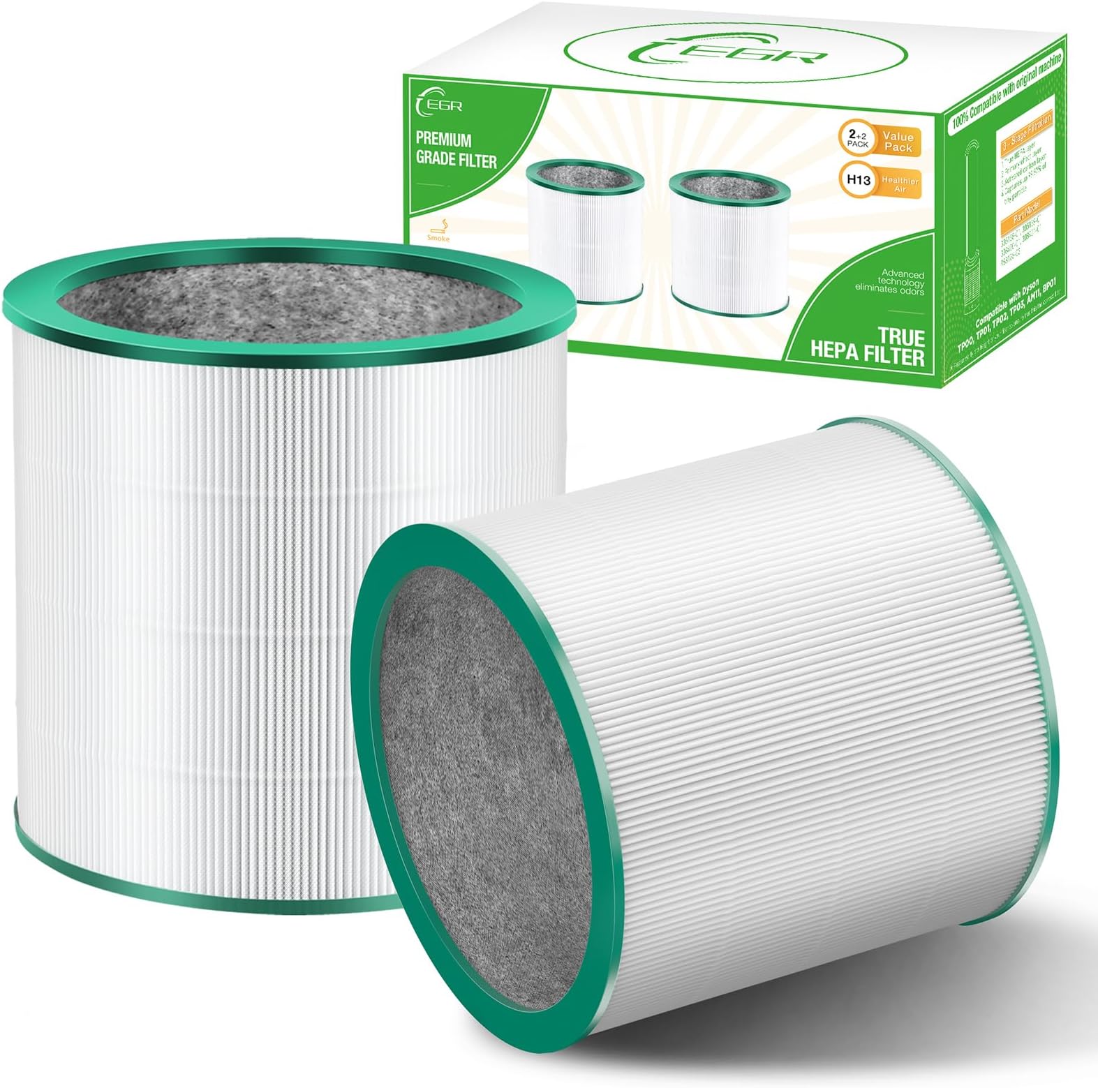 EGR Air Purifier & Fan Filter Replacements Compatible with Dyson Pure Cool Link TP01, TP02, TP03, AM11, BP01 Models, 2 Pack