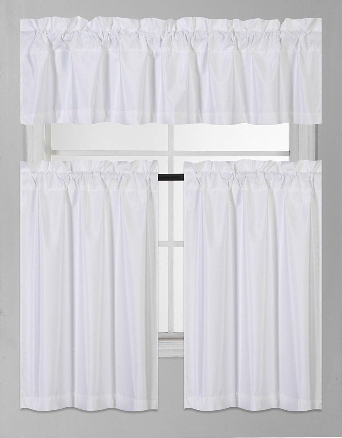 Elegant Home Collection 3 Piece Solid Color Faux Silk Blackout Kitchen Window Curtain Set with Tiers and Valance Solid Color Lined Thermal Blackout Drape Window Treatment Set #K3 (Gold)