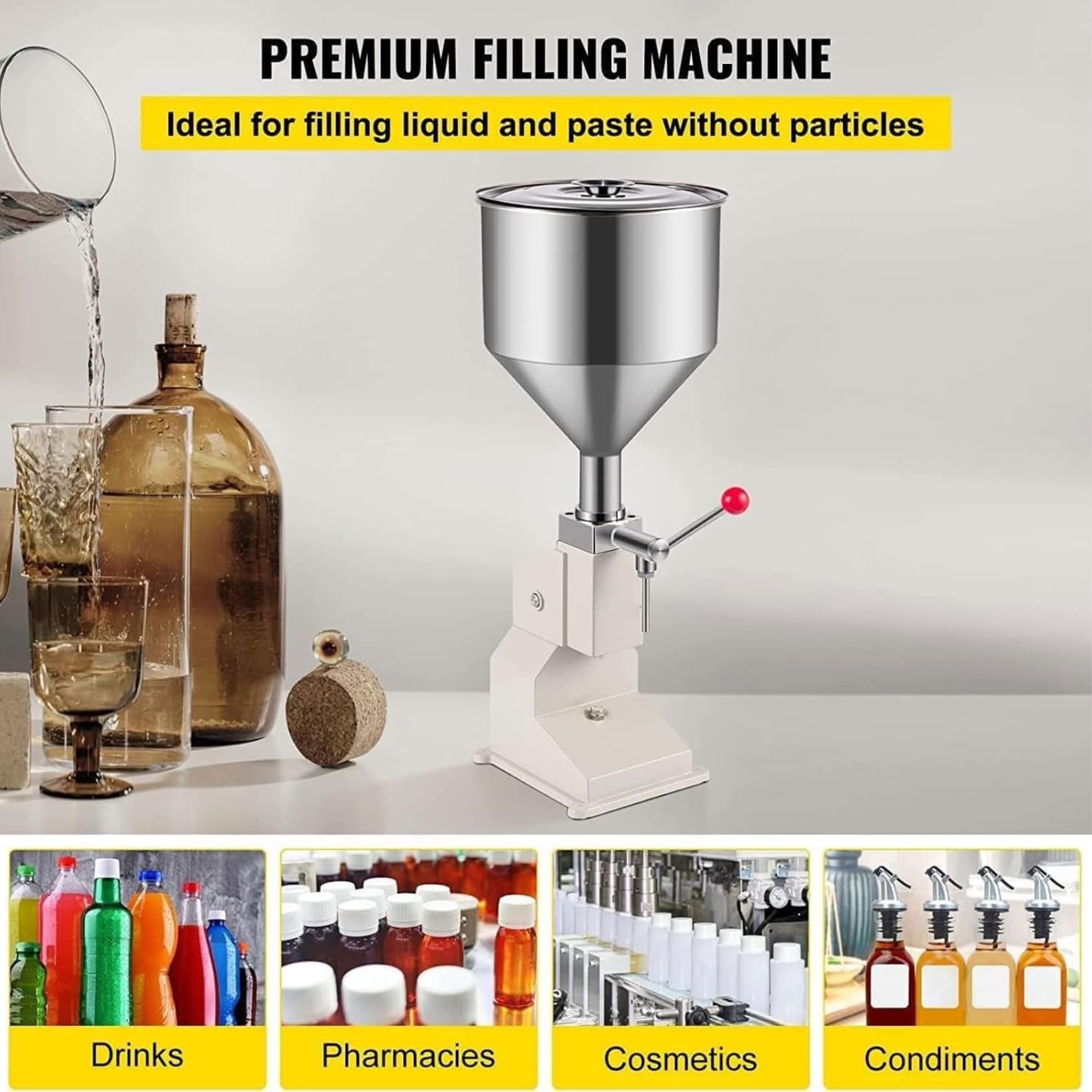 Machine de remplissage manuelle 10-100ml, distributeur de liquide portable en acier inoxydable avec trémie 10L, dosage précis pour les sauces, les huiles, les cosmétiques et l'utilisation de laboratoi