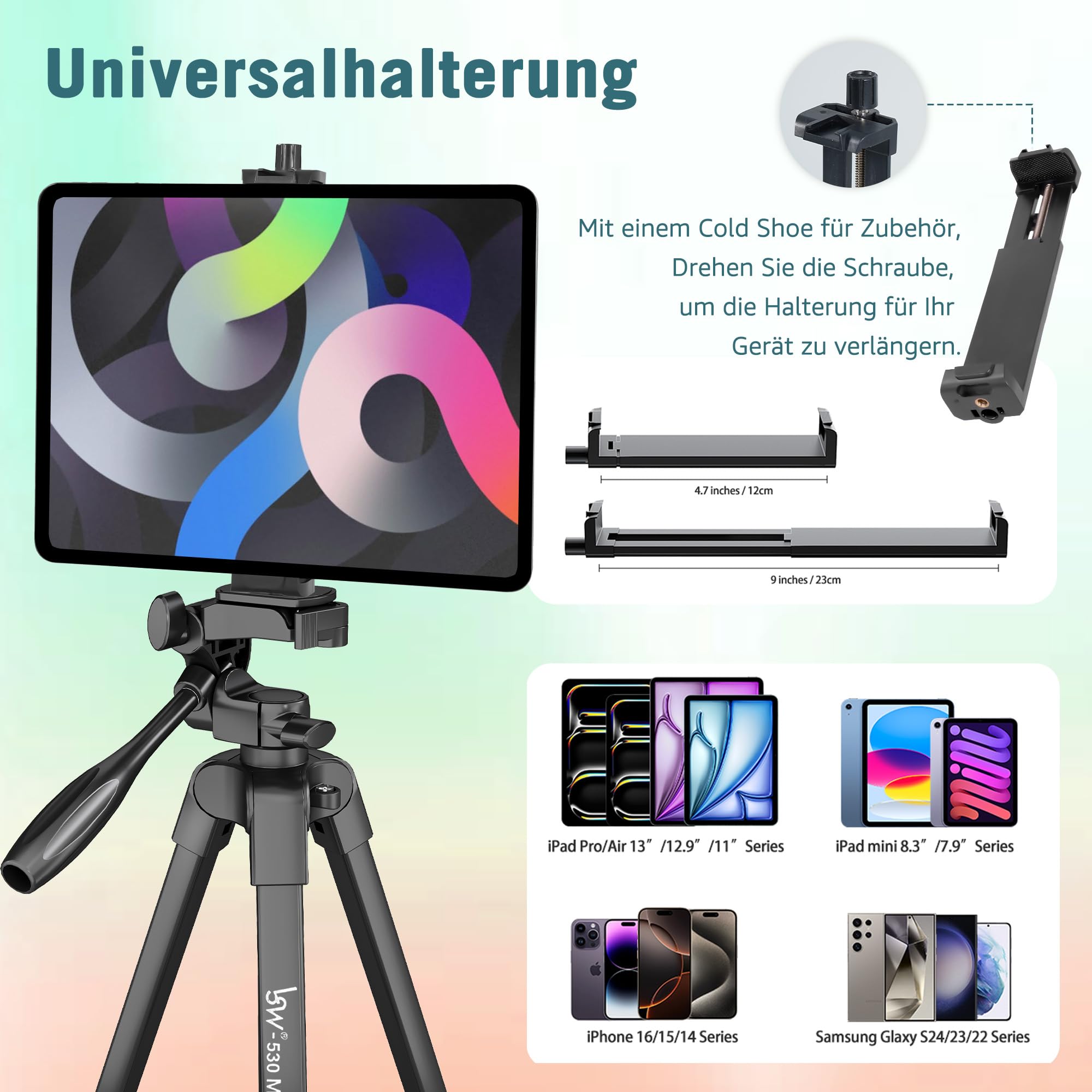 Stativ, Lusweimi 166 cm Kamerastativ für iPad Pro & iPhone Kompatibel mit Tablet(Landschaft)/iPad Pro 13"/Webcam/Videokamera, iPad Pro Stativ mit Fernbedienung & Tasche für Vlog/Video/Fotografie