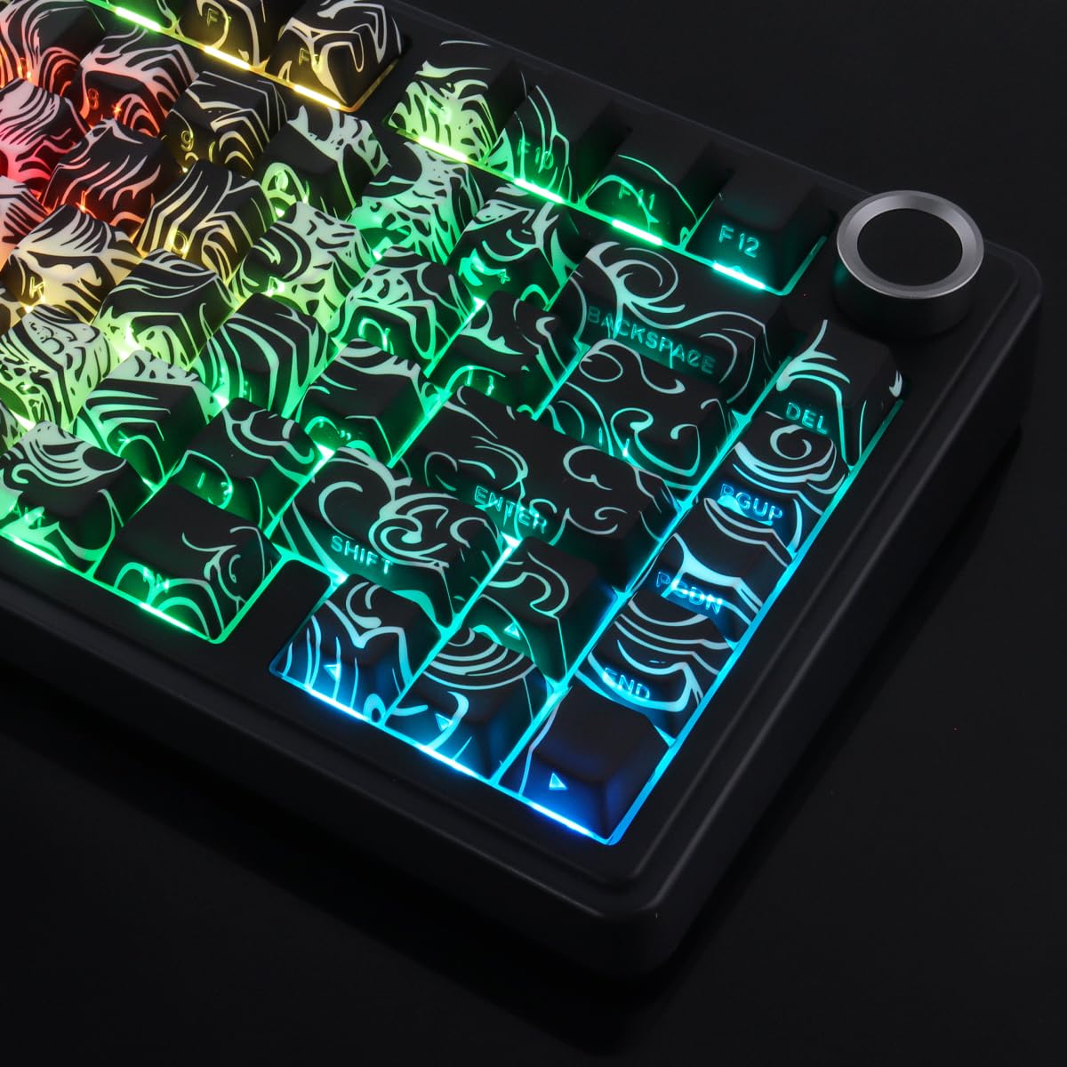 Sunzit PBT Keycaps, 138 teclas, negro Cherry Profile Dye-Sub Keycaps, set con barra espaciadora de 6,5 U, diseño de dragón, teclas personalizadas para interruptores MX mecánicos, teclado de gaming