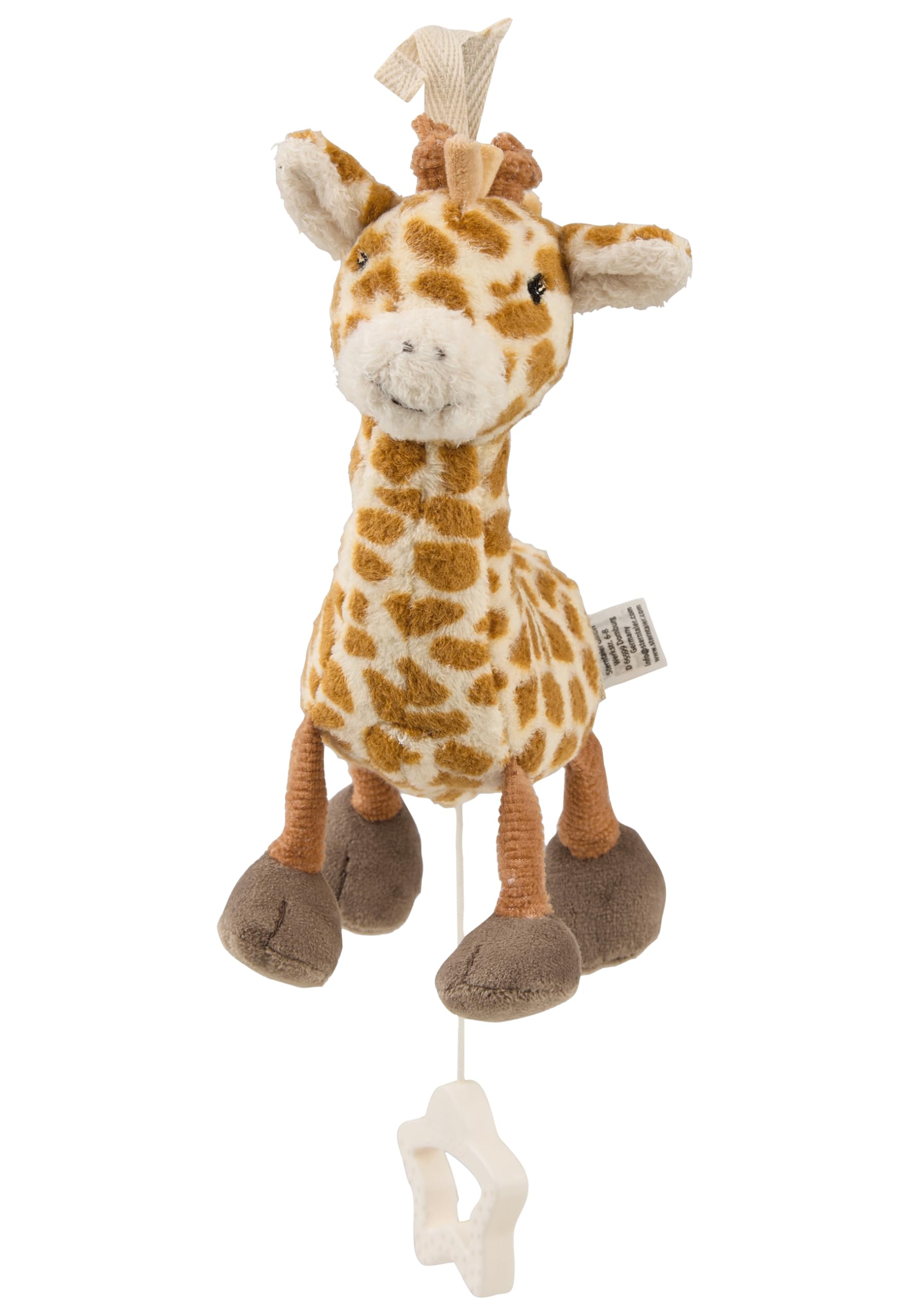 Sterntaler Spieluhr S Giraffe Kaya – kleine Spieluhr aus weichem Stoff – entnehmbares Spielwerk – Melodie: Brahms Wiegenlied, praktischer Sternengriff - Einschlafhilfe - ab Geburt