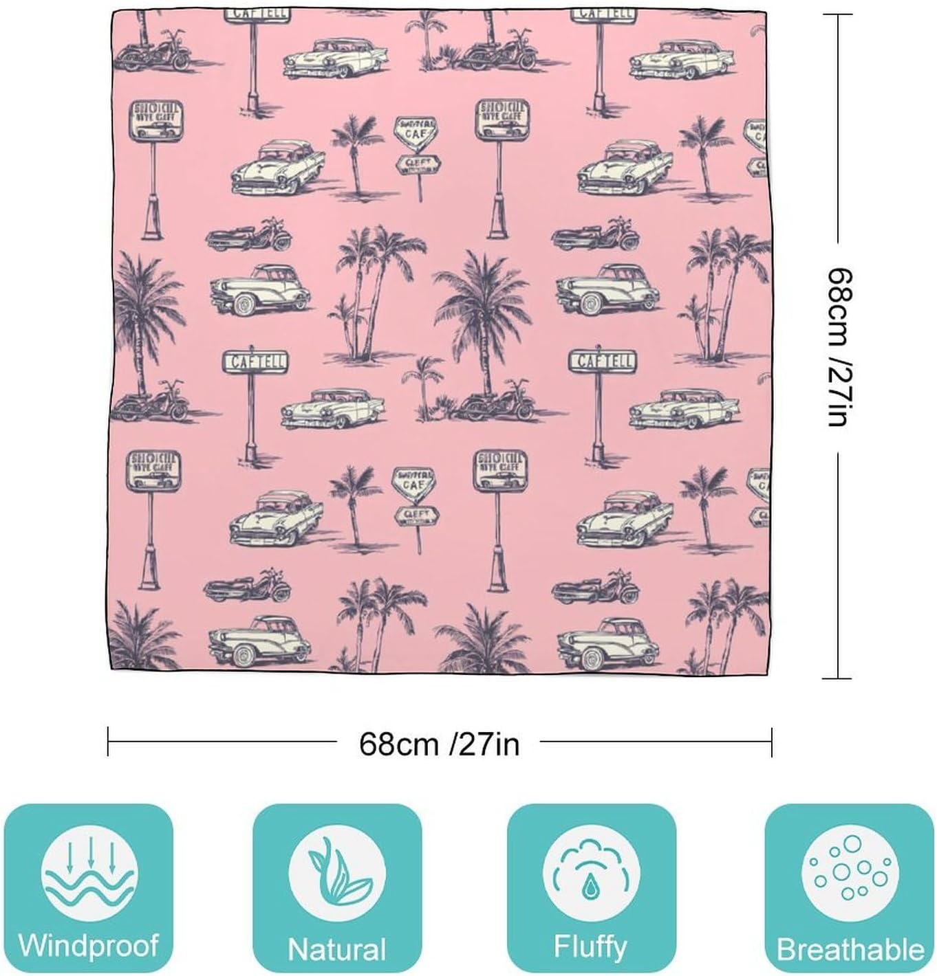 Classic-Car Beach Palm Trees Bandana Fashion Head Scarf Square Silk Scarf Print Neck Hair Scarfs for Women Men Gifts