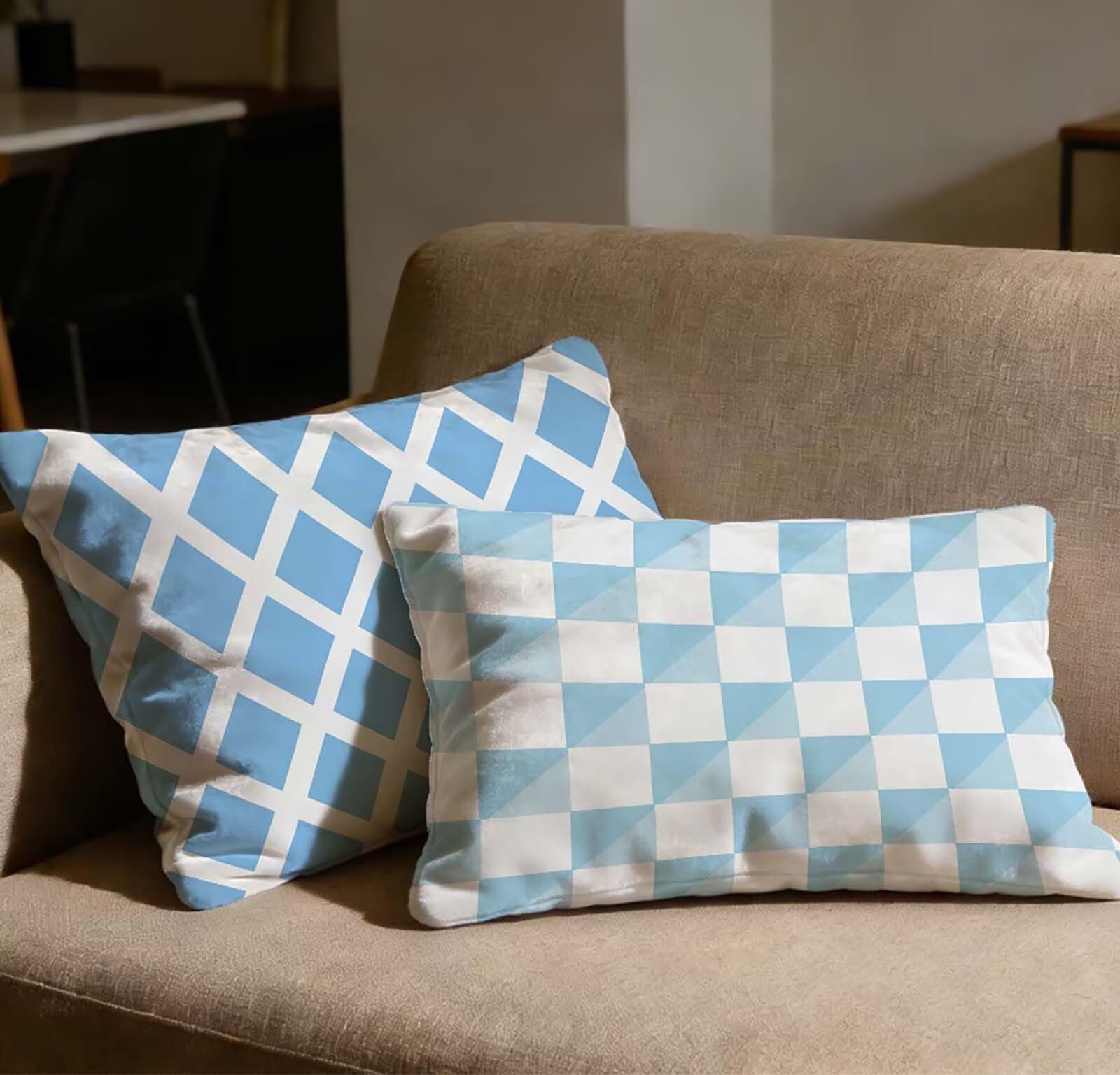 Taie d'oreiller 50x70 velours bleu housse coussin rectangulaire fermeture éclair