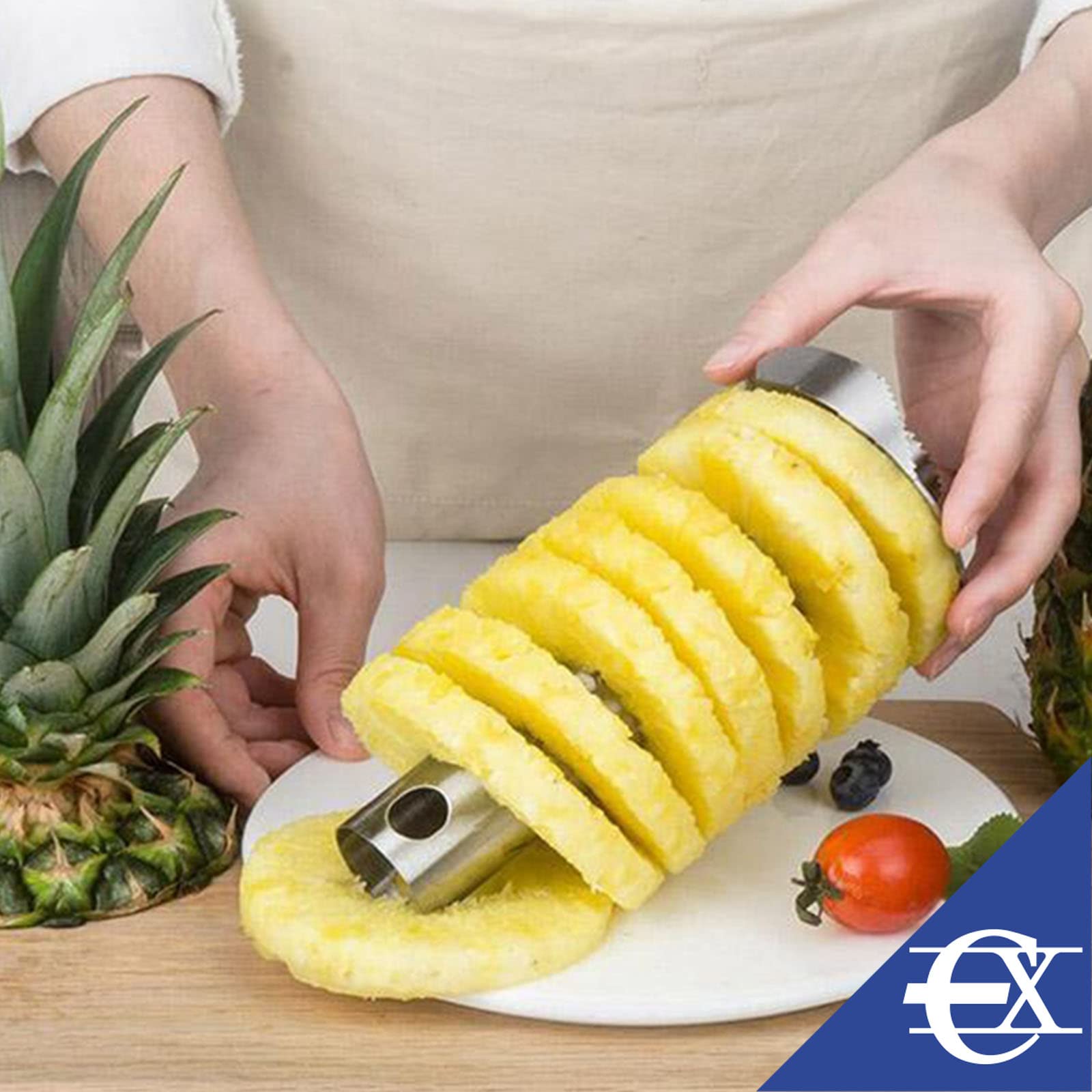 COM-FOUR Coupe-Ananas 3 En 1 En Inox - Épluche, Vide Et Coupe En Spirale, Lave-Vaisselle, 2 Pièces, Idéal Ananas Frais Facile