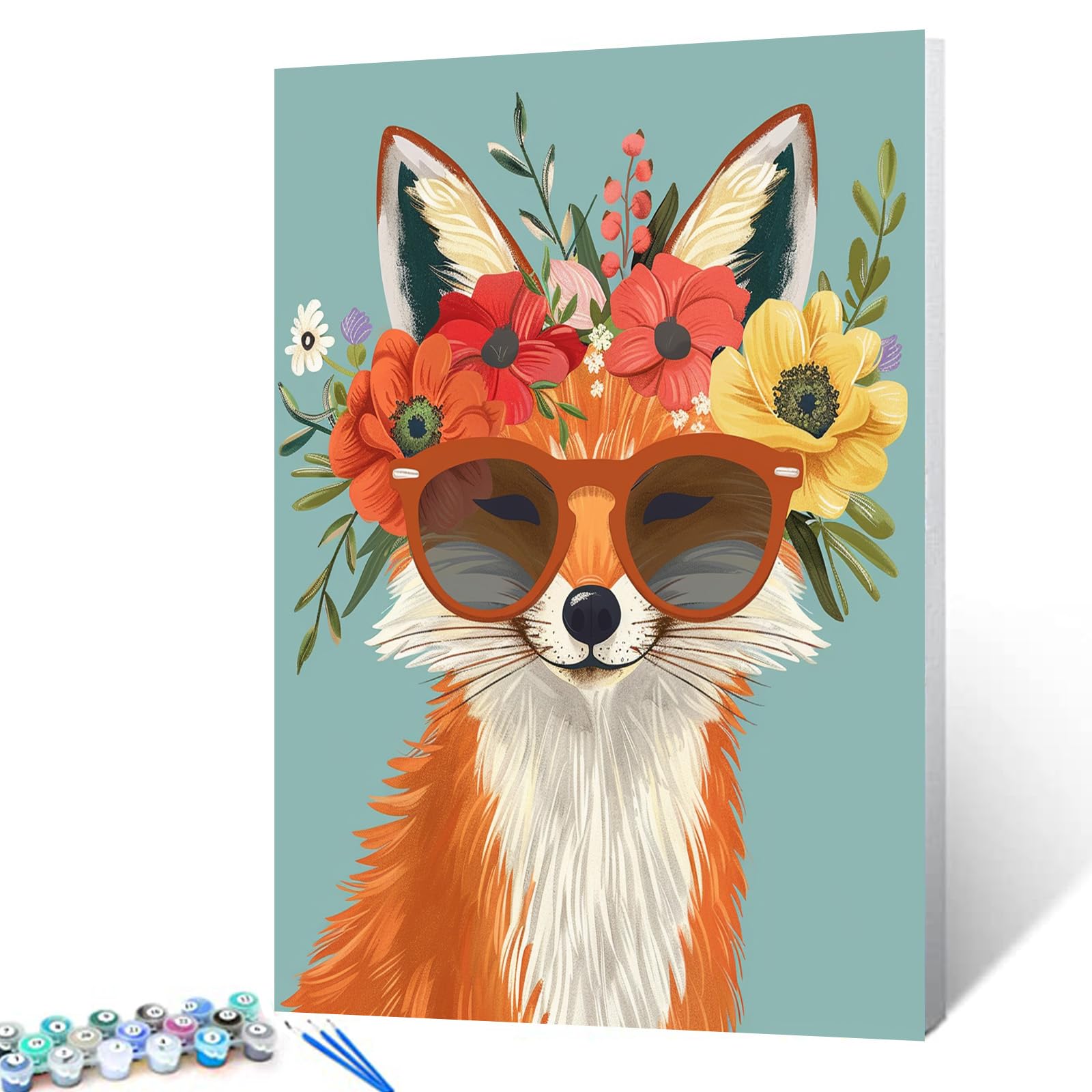 Kit de peinture par numéro Toile DIY renard à lunettes, le cadeau idéal pour étudiants