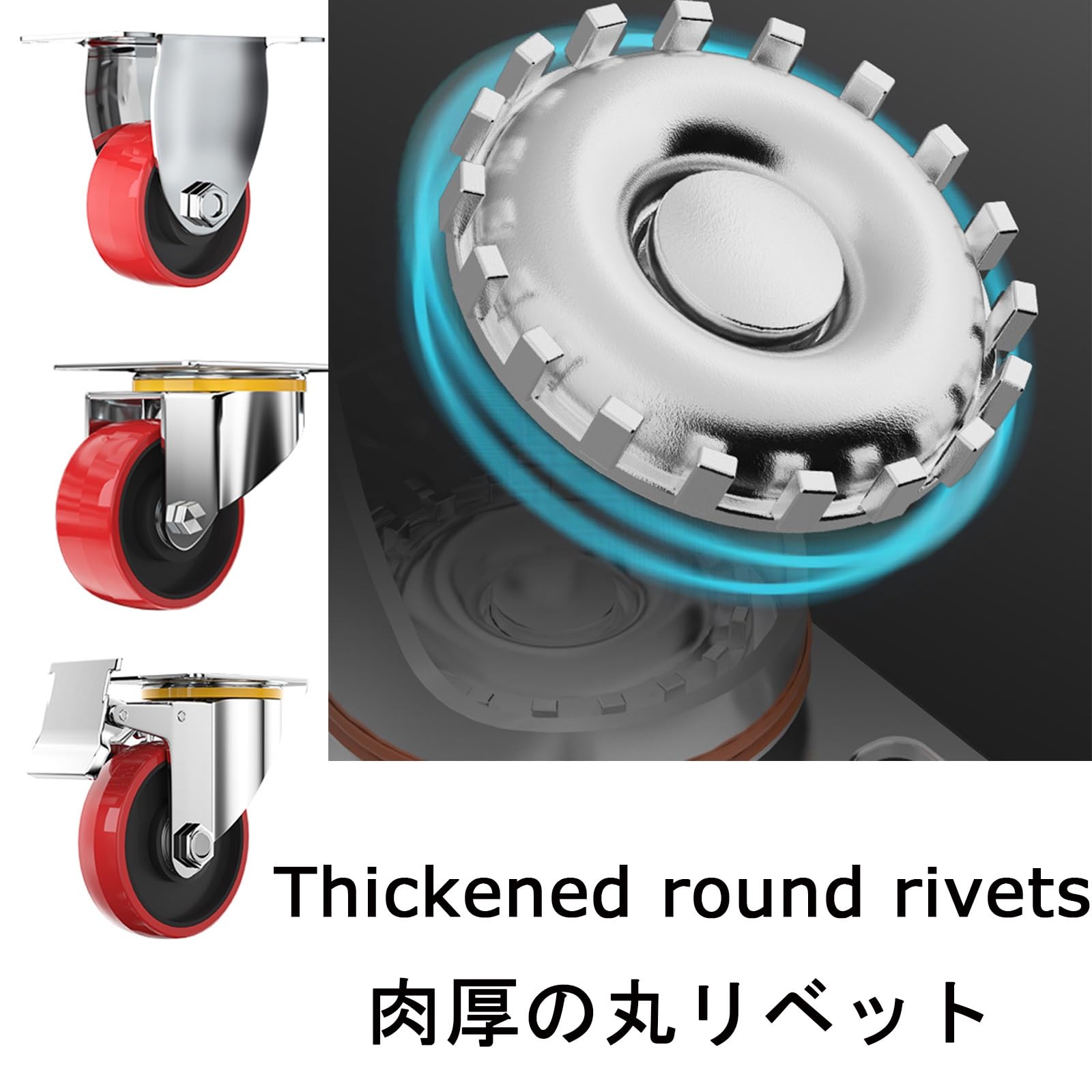 HJXGQJM Roulette Charge Lourde, Roues Industrielles, Roues en Polyuréthane (PU) À Blocage Silencieux, Lockable Bearing Plate Caster Wheels with Brakes(5in(2non-steerable 2with Brakes))