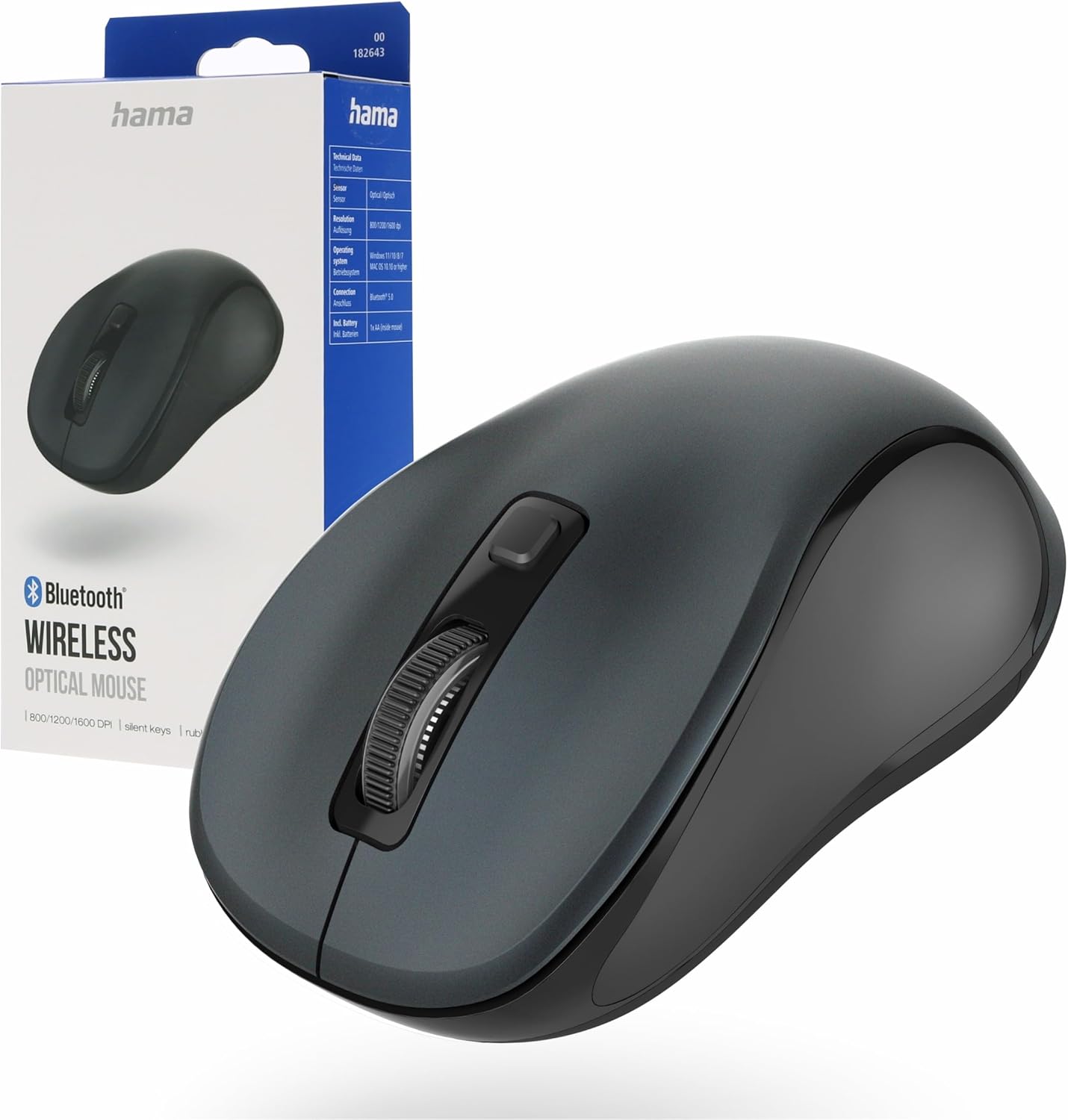 Hama Bluetooth Mouse Wireless (3 Buttons, 800 dpi/1200 dpi/1600dpi, Optical Mouse Wireless, Computer Mouse, for Laptop/PC/Tablet, Noiseless Battery, for Right-Hander/Left-Handers) Anthracite