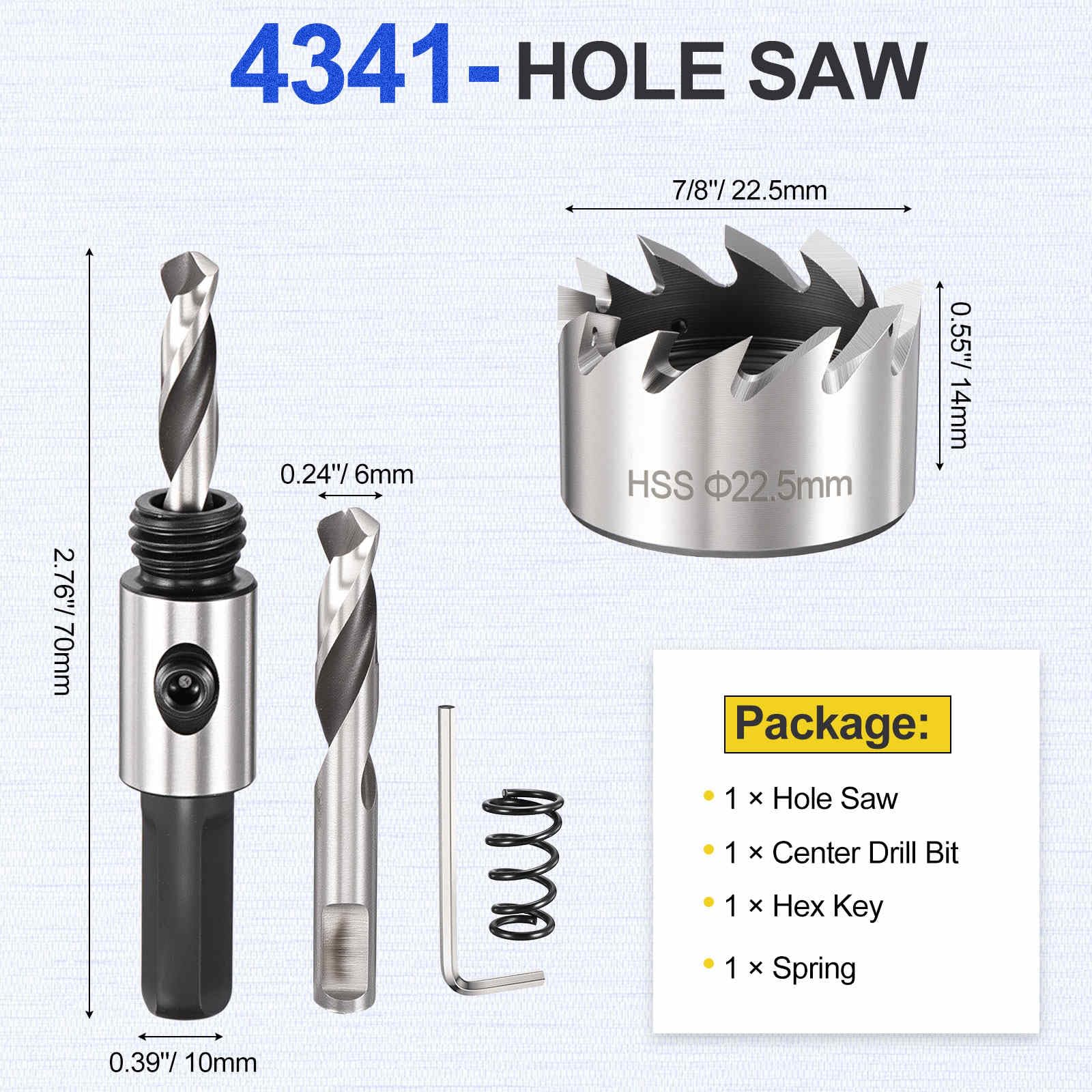 DTGN 7/8" Hole Saw 4341 High Speed Steel - 22.5mm Hole Cutter - Good for Thin Metal/PVC/Acrylic/Plastic/Wood Board - Silver - Image 2