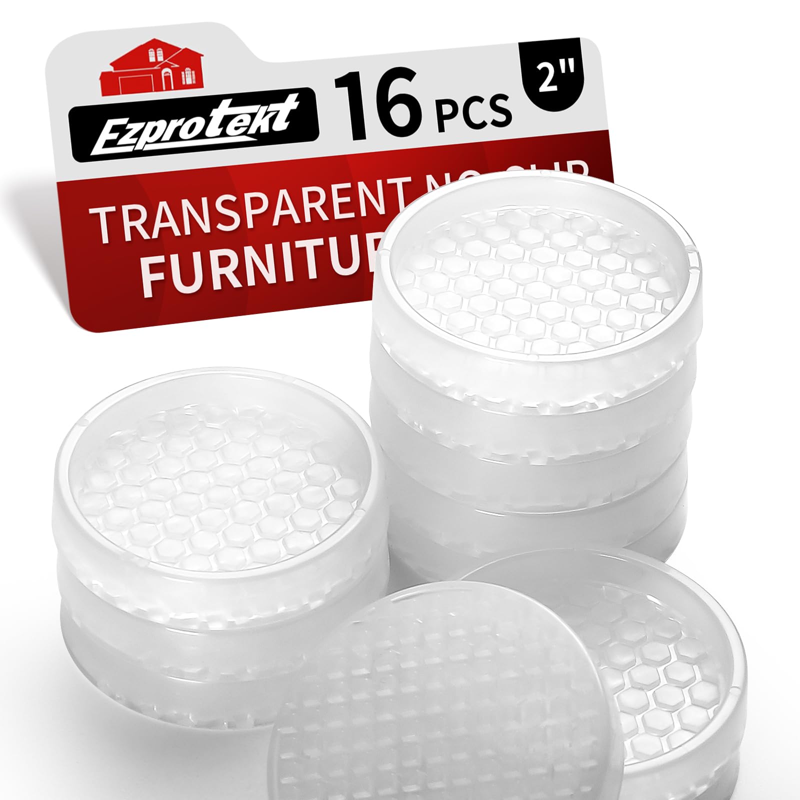 Ezprotekt Non Slip Furniture Pads, 16 Pcs 2" Anti Slip Rubber Caster Cups, No Slide Furniture Gripper, Anti Skid Furniture Coasters for Hardwood Floors, Furniture Stoppers to Prevent Sliding (Clear)
