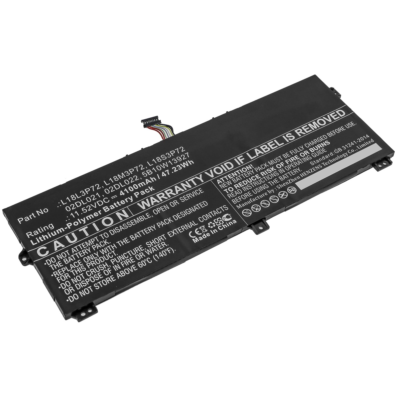 Replacement Battery for Lenov'o 02DL021,02DL022,5B10W13927,5B10W13928,L18L3P72,L18M3P72,L18S3P72,SB10K97659,SB10K97660,SB10T83170,SB10T83171,4100mAh,11.52V